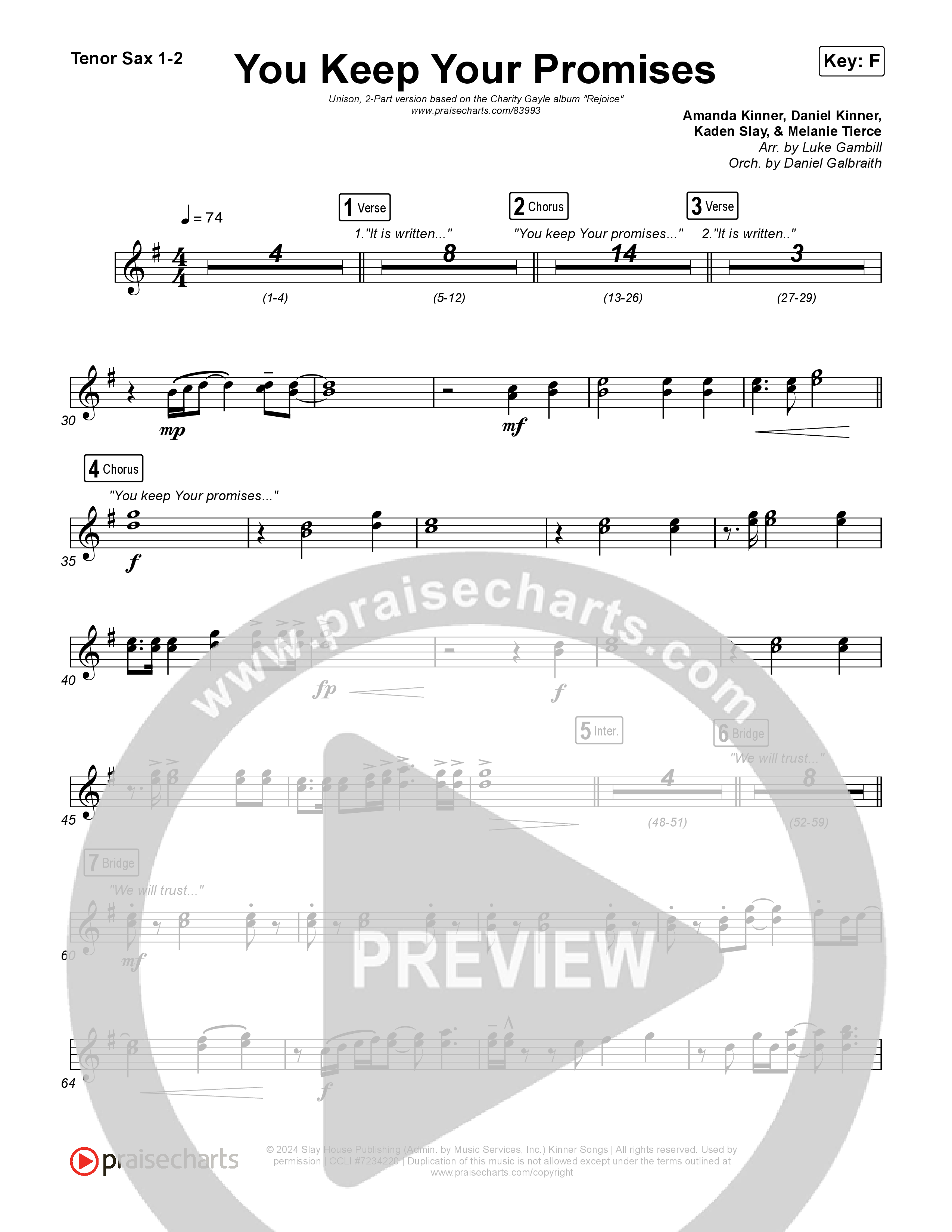 You Keep Your Promises (Unison/2-Part) Sax Pack (Charity Gayle / Arr. Luke Gambill)