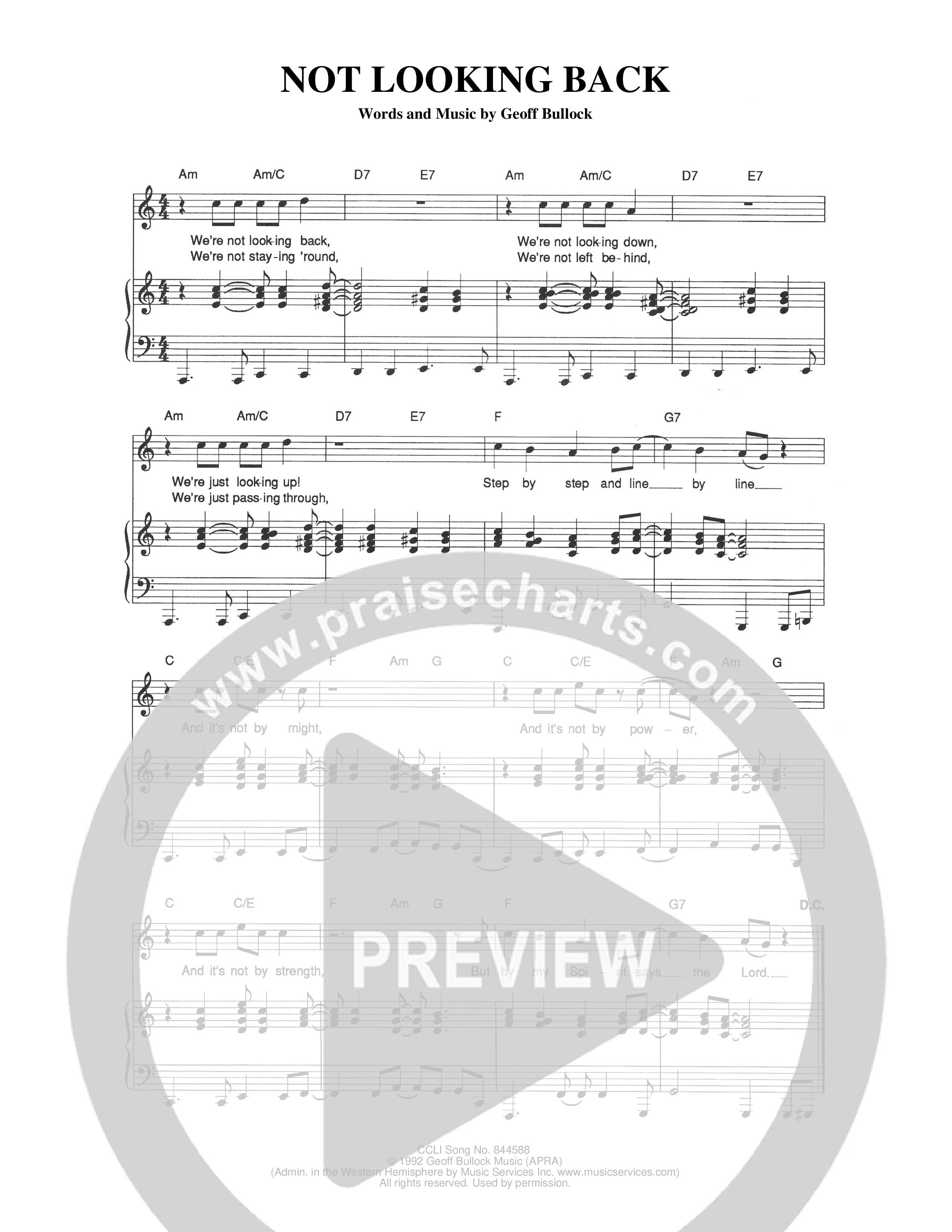 Not Looking Back Piano/Vocal (Geoff Bullock)