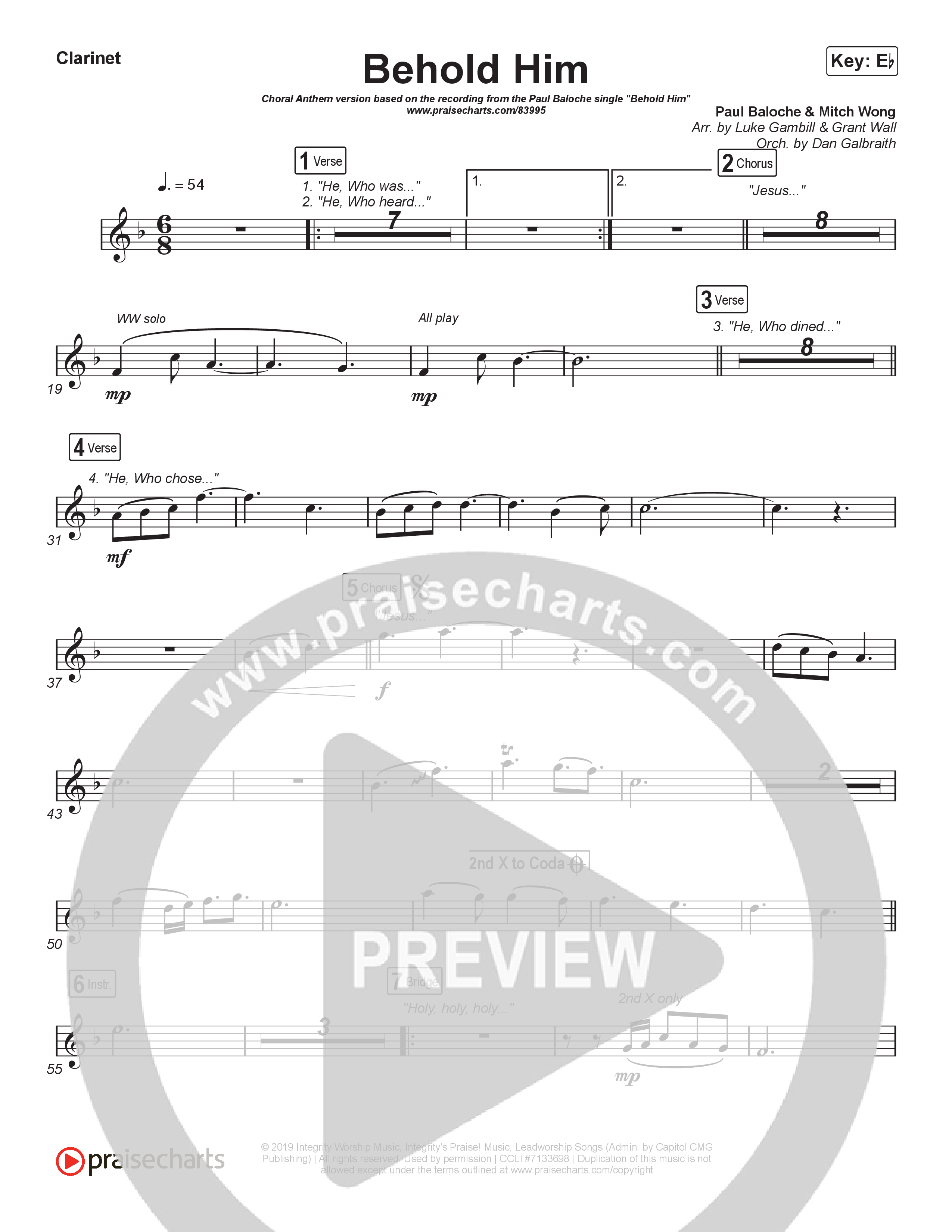 Behold Him (Choral Anthem SATB) Wind Pack (Paul Baloche / Kim Walker-Smith / Arr. Luke Gambill)