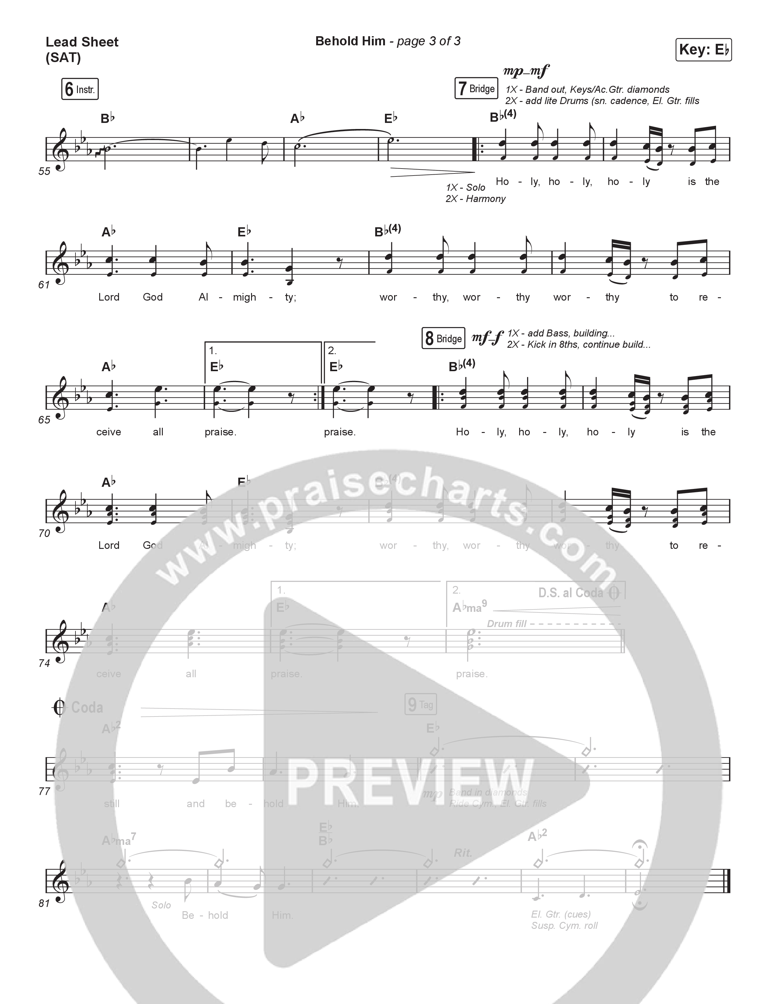 Behold Him (Choral Anthem SATB) Lead Sheet (SAT) (Paul Baloche / Kim Walker-Smith / Arr. Luke Gambill)