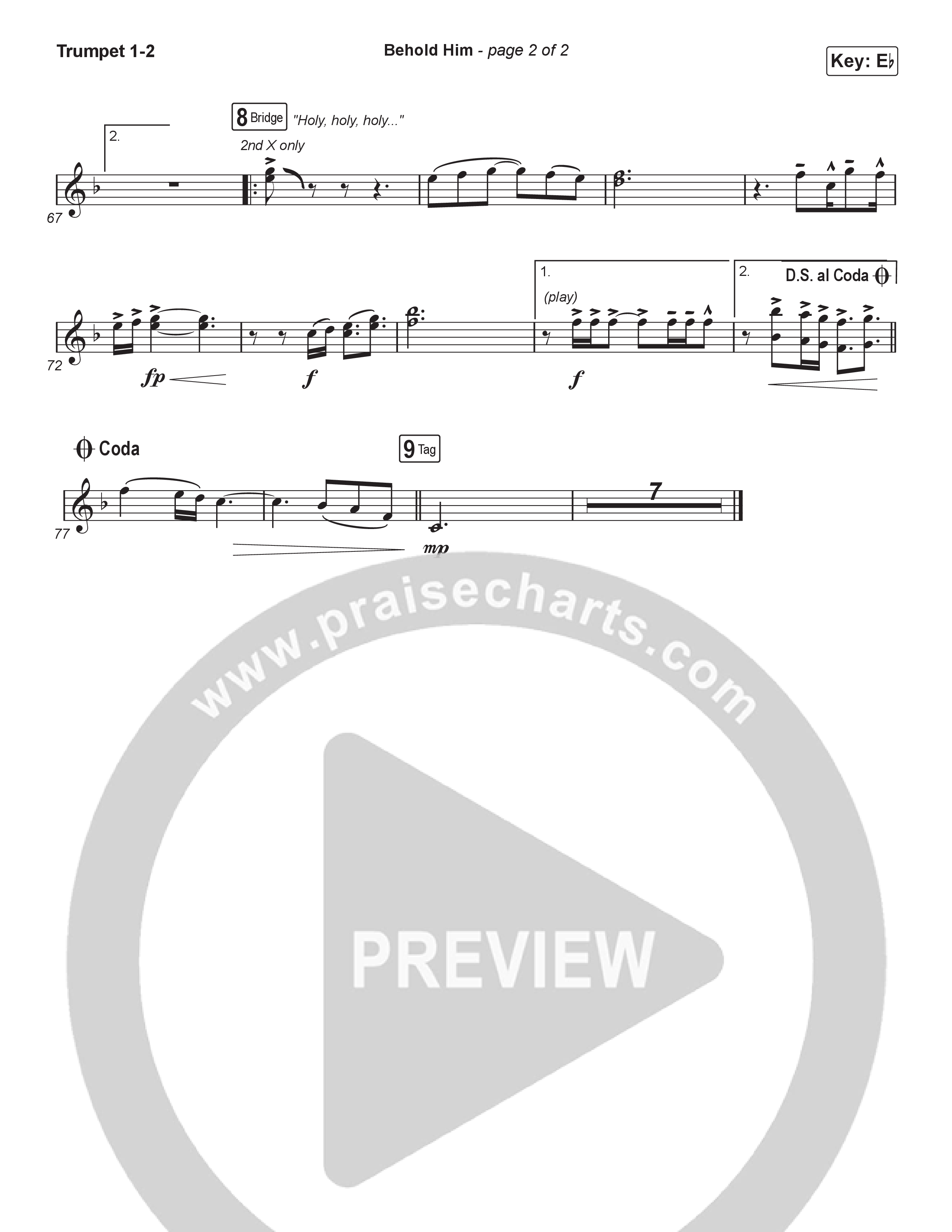 Behold Him (Choral Anthem SATB) Trumpet 1,2 (Paul Baloche / Kim Walker-Smith / Arr. Luke Gambill)