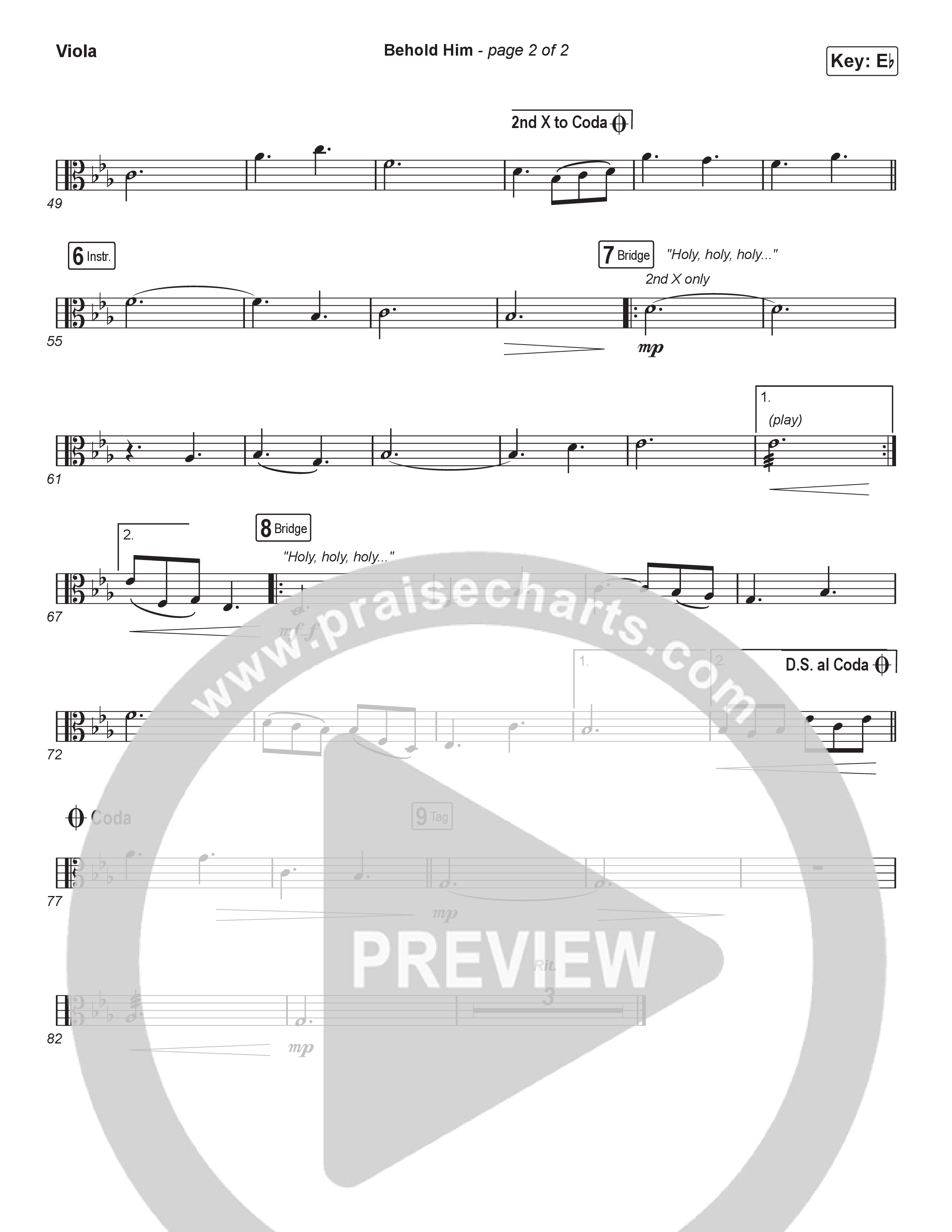 Behold Him (Choral Anthem SATB) Viola (Paul Baloche / Kim Walker-Smith / Arr. Luke Gambill)