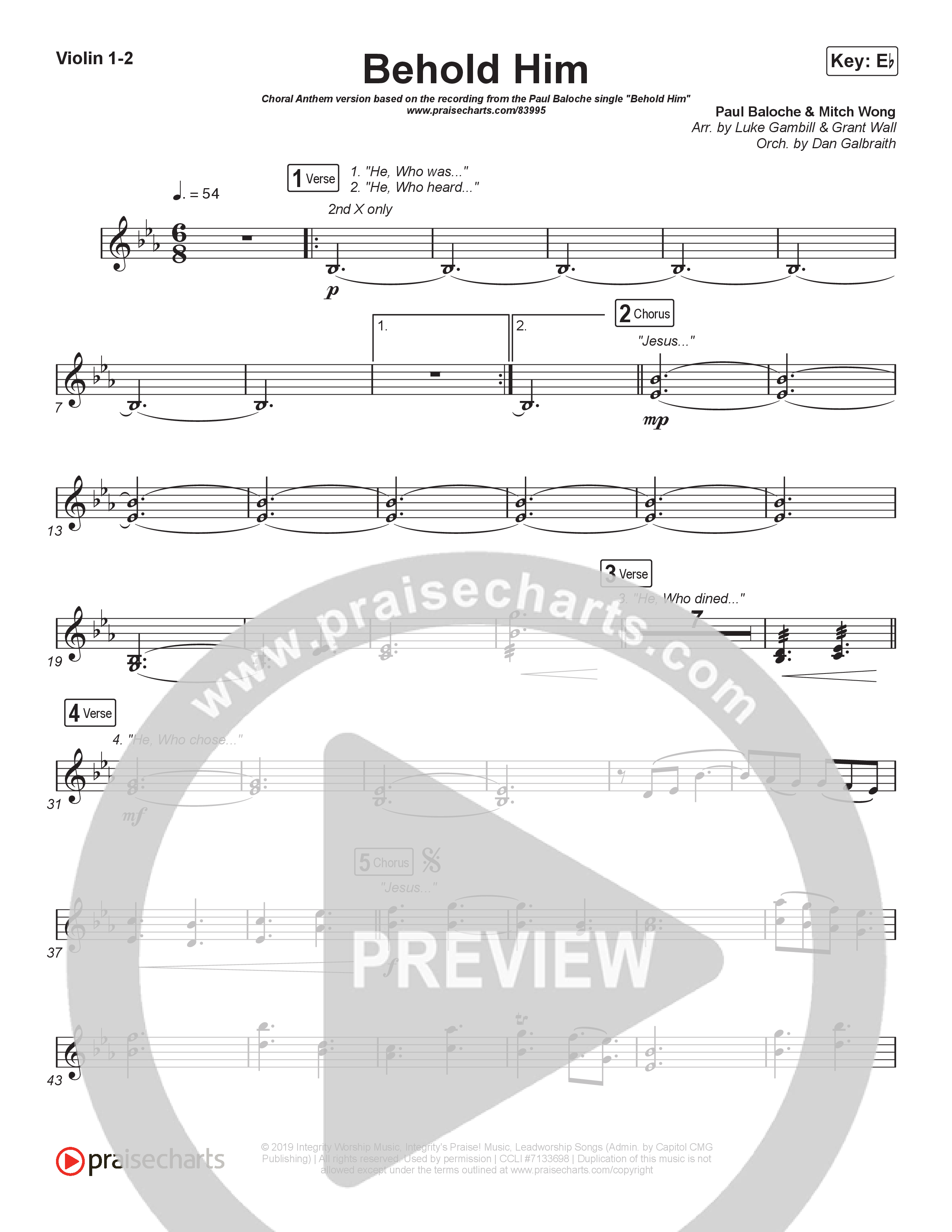 Behold Him (Choral Anthem SATB) String Pack (Paul Baloche / Kim Walker-Smith / Arr. Luke Gambill)