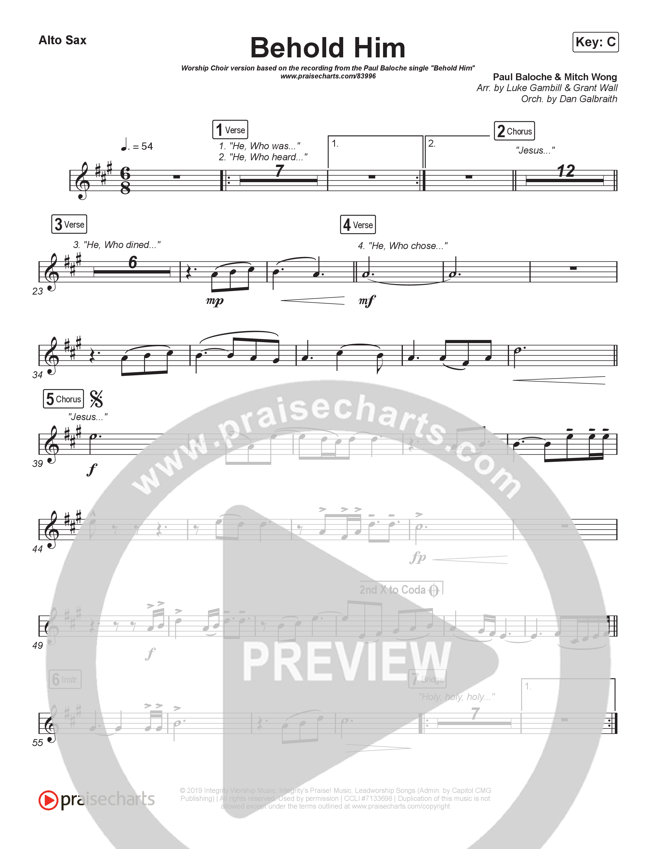 Behold Him (Worship Choir/SAB) Alto Sax (Paul Baloche / Kim Walker-Smith / Arr. Luke Gambill)