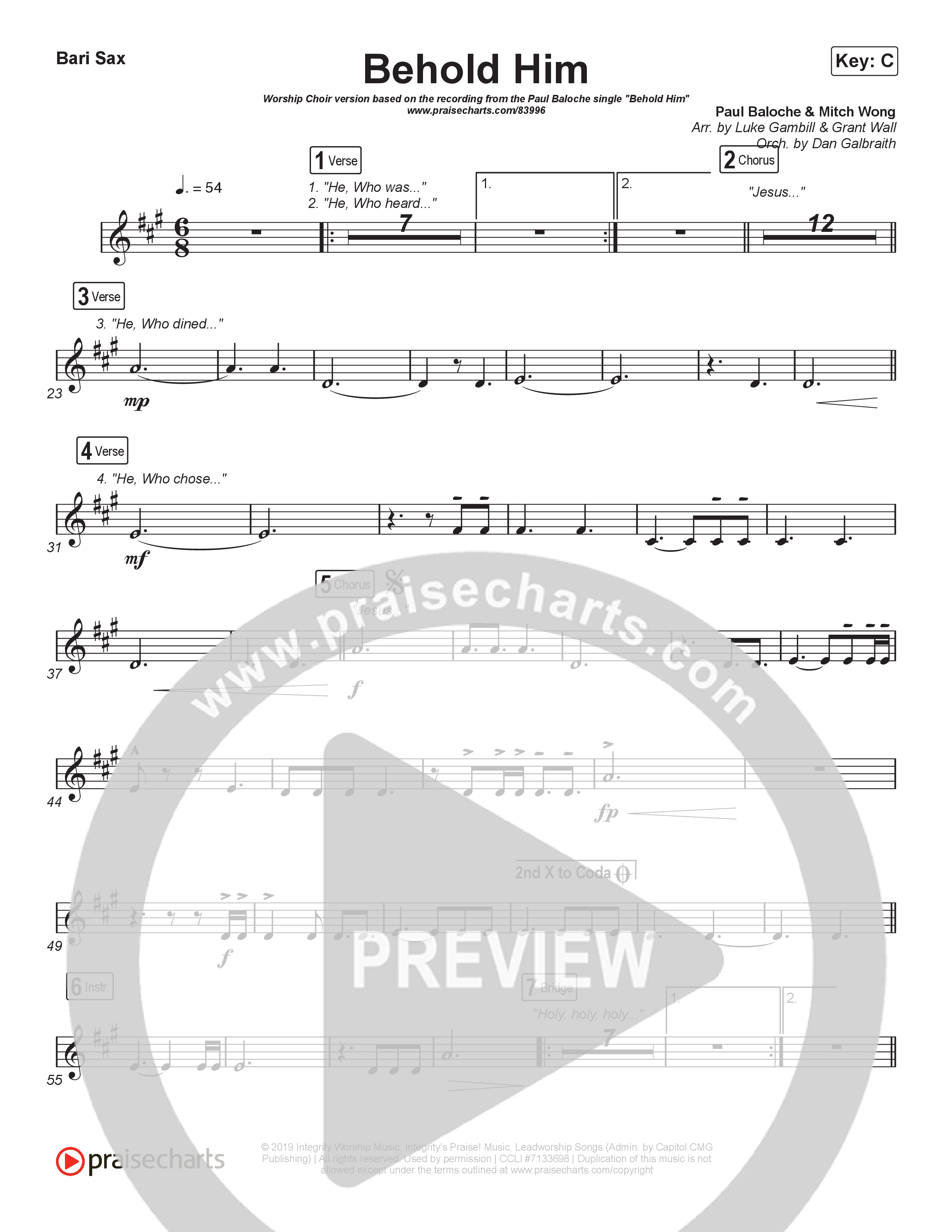 Behold Him (Worship Choir/SAB) Bari Sax (Paul Baloche / Kim Walker-Smith / Arr. Luke Gambill)