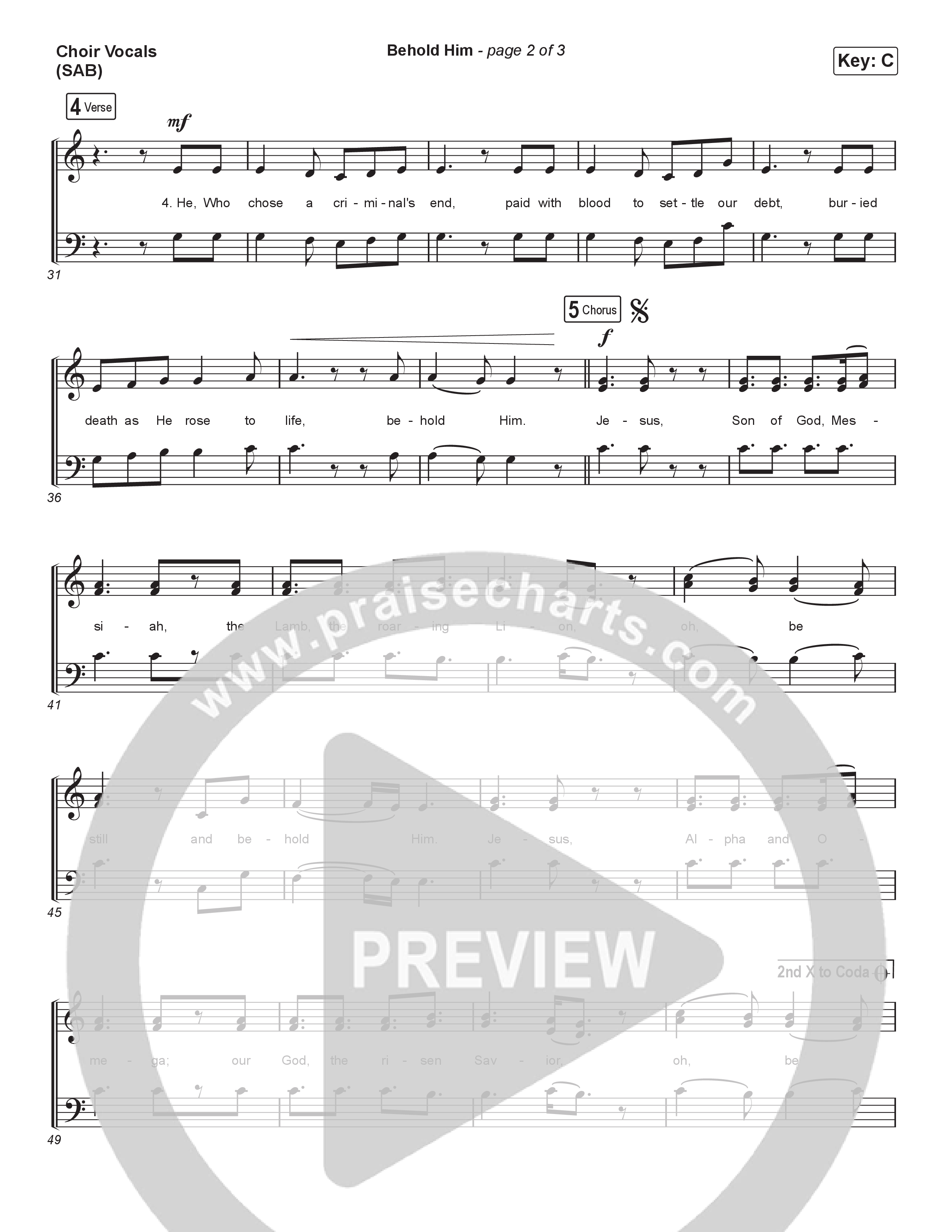 Behold Him (Worship Choir/SAB) Choir Sheet (SAB) (Paul Baloche / Kim Walker-Smith / Arr. Luke Gambill)