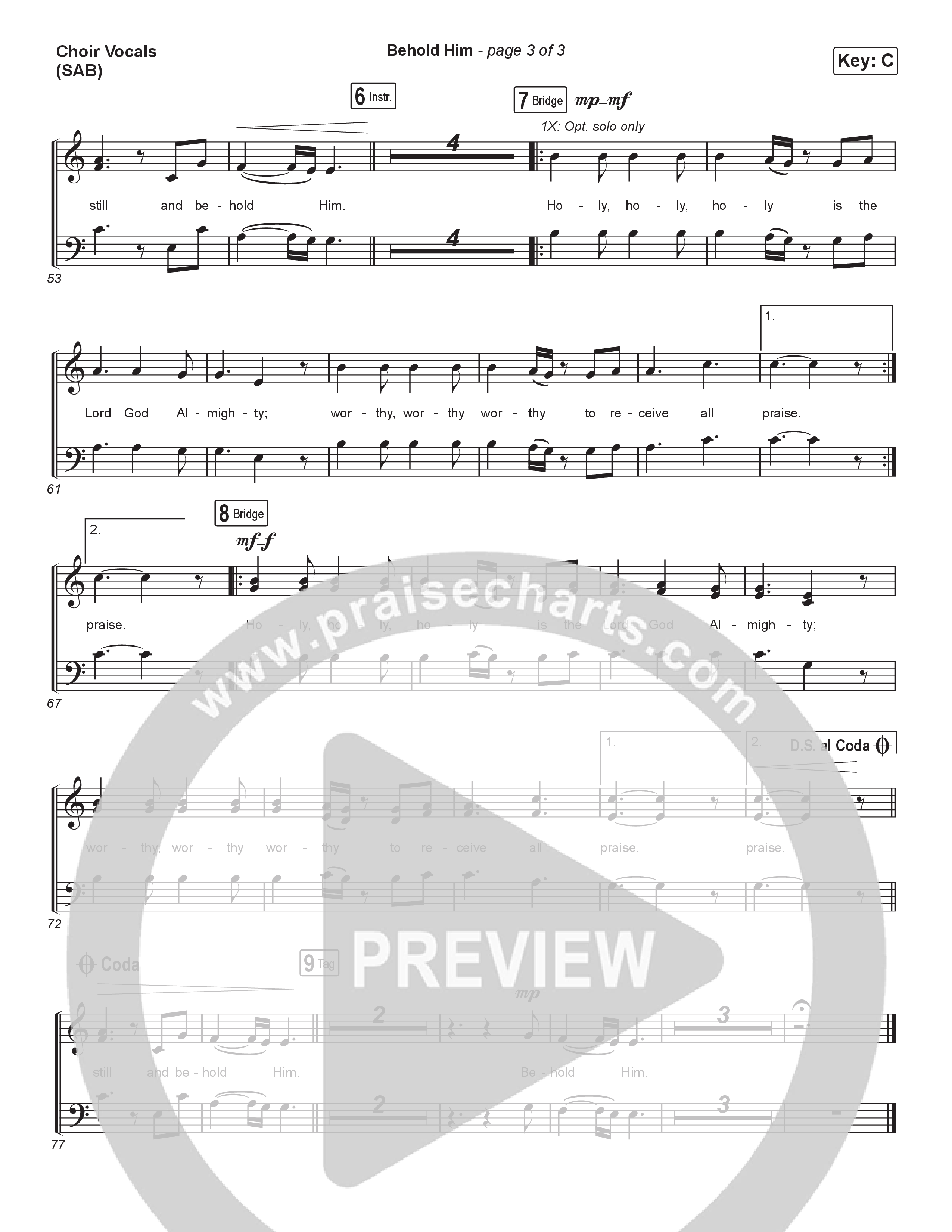 Behold Him (Worship Choir/SAB) Choir Sheet (SAB) (Paul Baloche / Kim Walker-Smith / Arr. Luke Gambill)