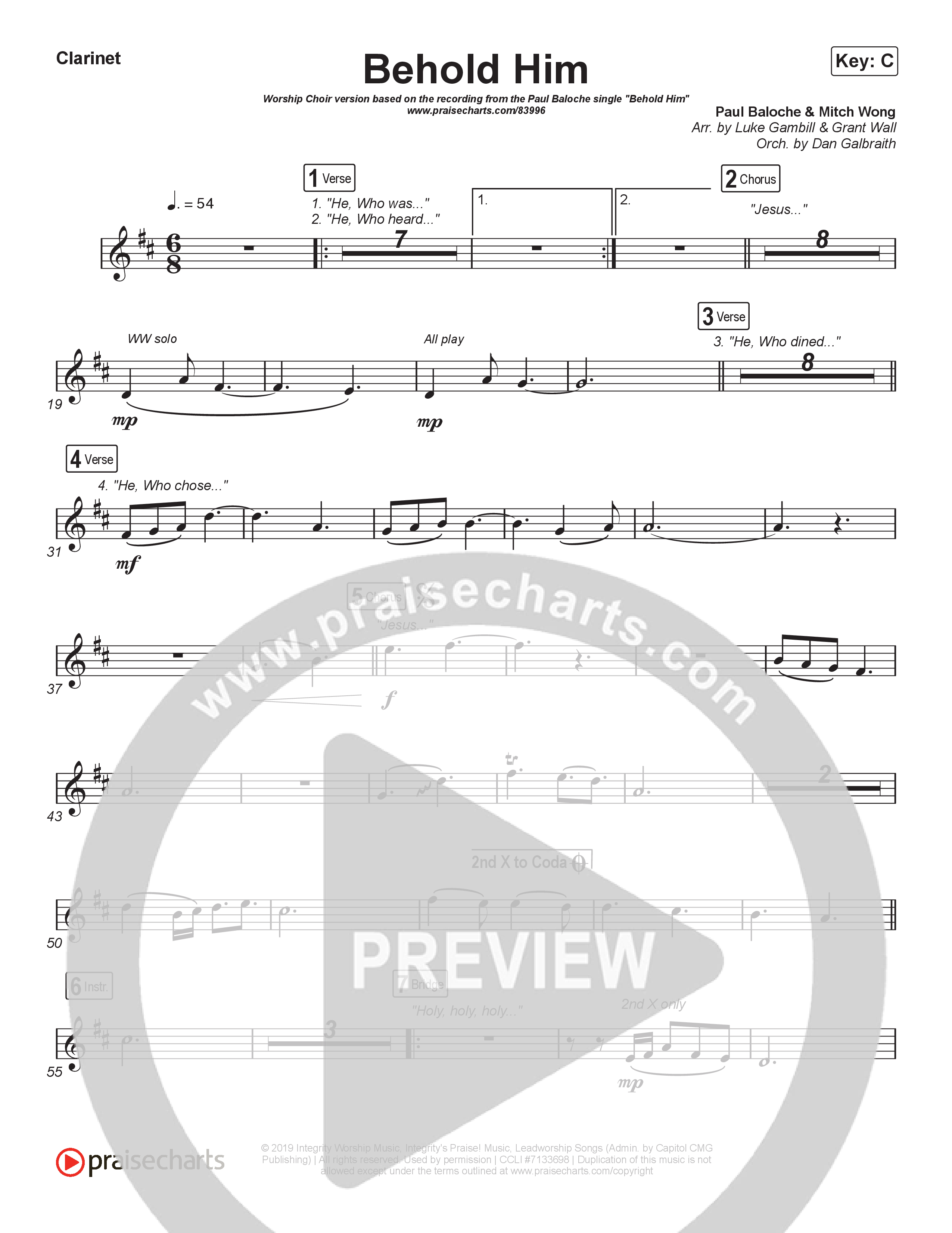 Behold Him (Worship Choir/SAB) Wind Pack (Paul Baloche / Kim Walker-Smith / Arr. Luke Gambill)