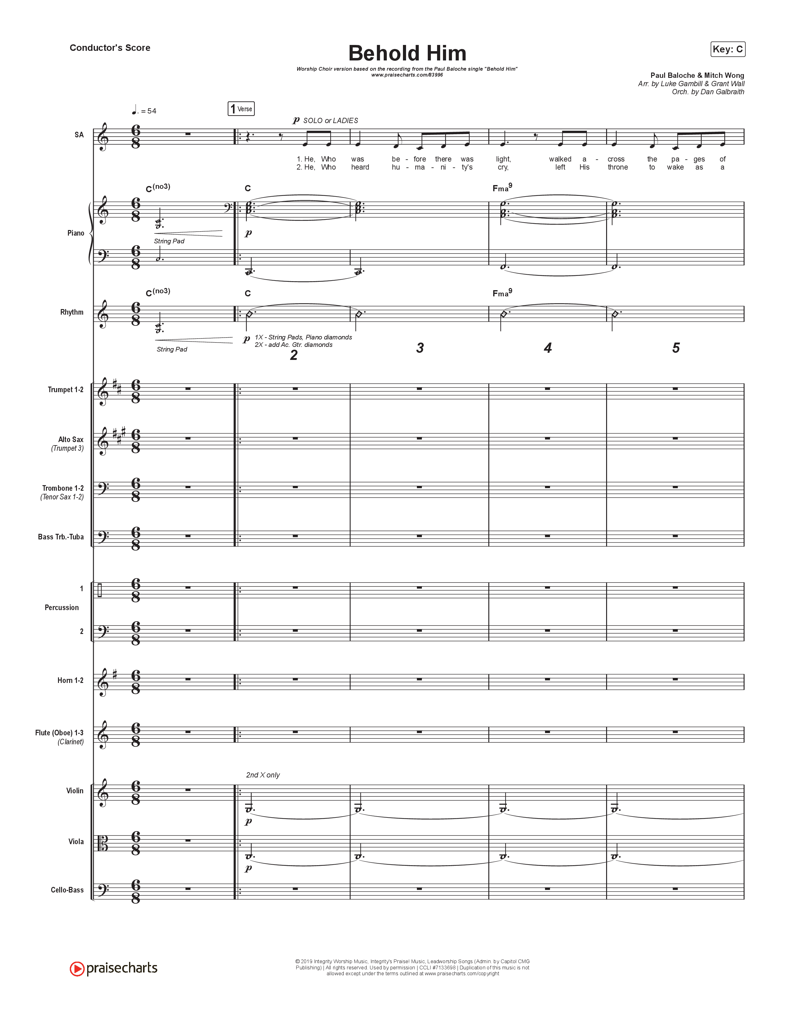 Behold Him (Worship Choir/SAB) Orchestration (No Vocals) (Paul Baloche / Kim Walker-Smith / Arr. Luke Gambill)