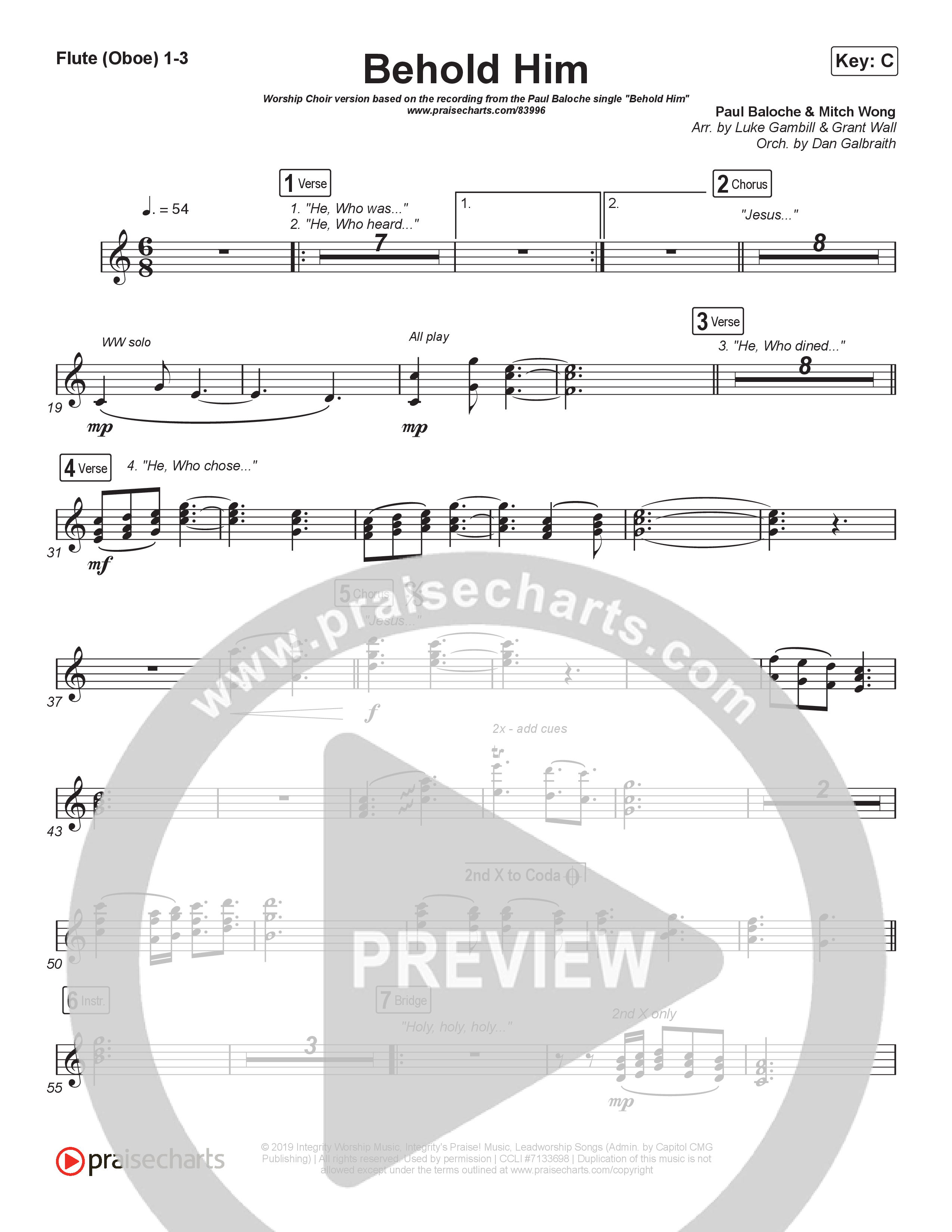 Behold Him (Worship Choir/SAB) Wind Pack (Paul Baloche / Kim Walker-Smith / Arr. Luke Gambill)