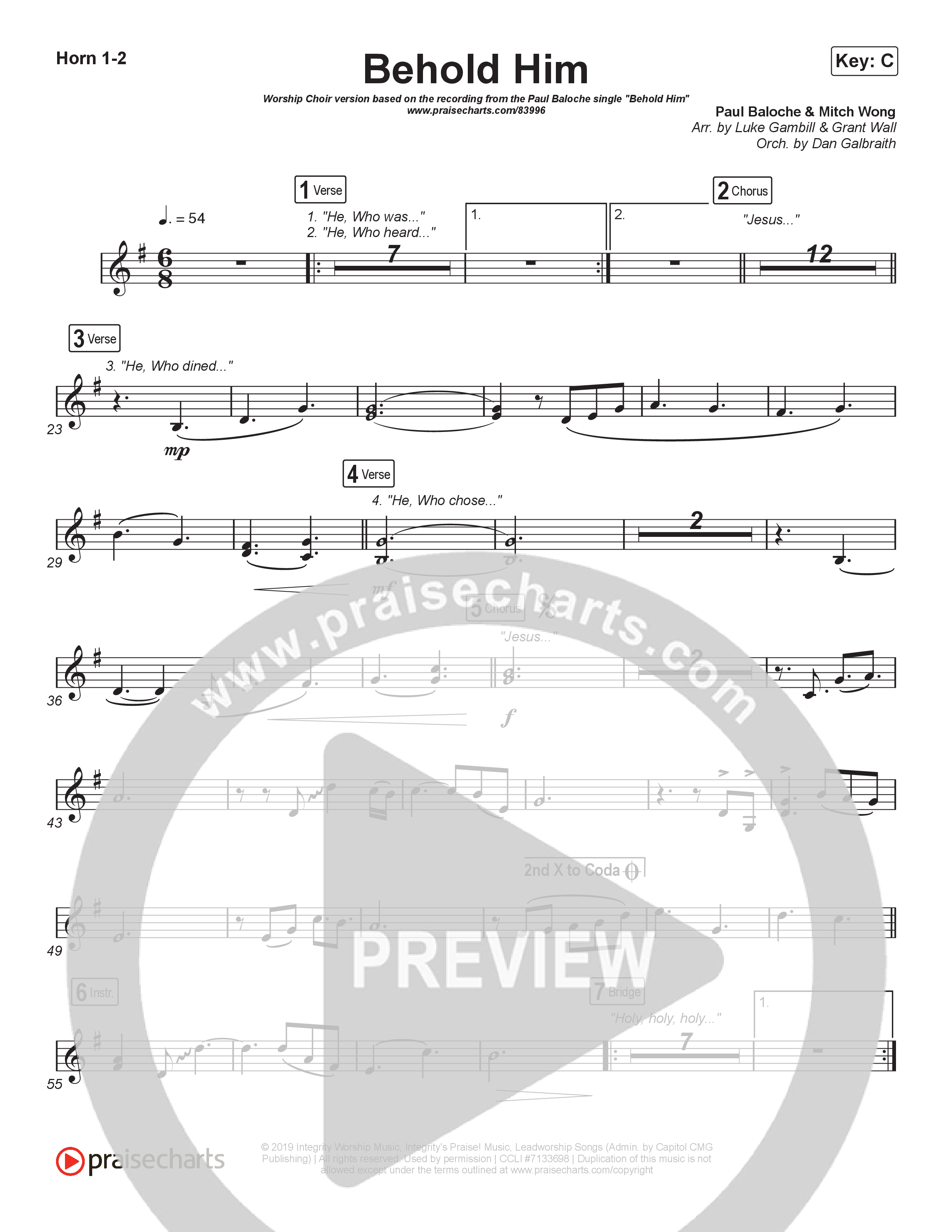 Behold Him (Worship Choir/SAB) Brass Pack (Paul Baloche / Kim Walker-Smith / Arr. Luke Gambill)