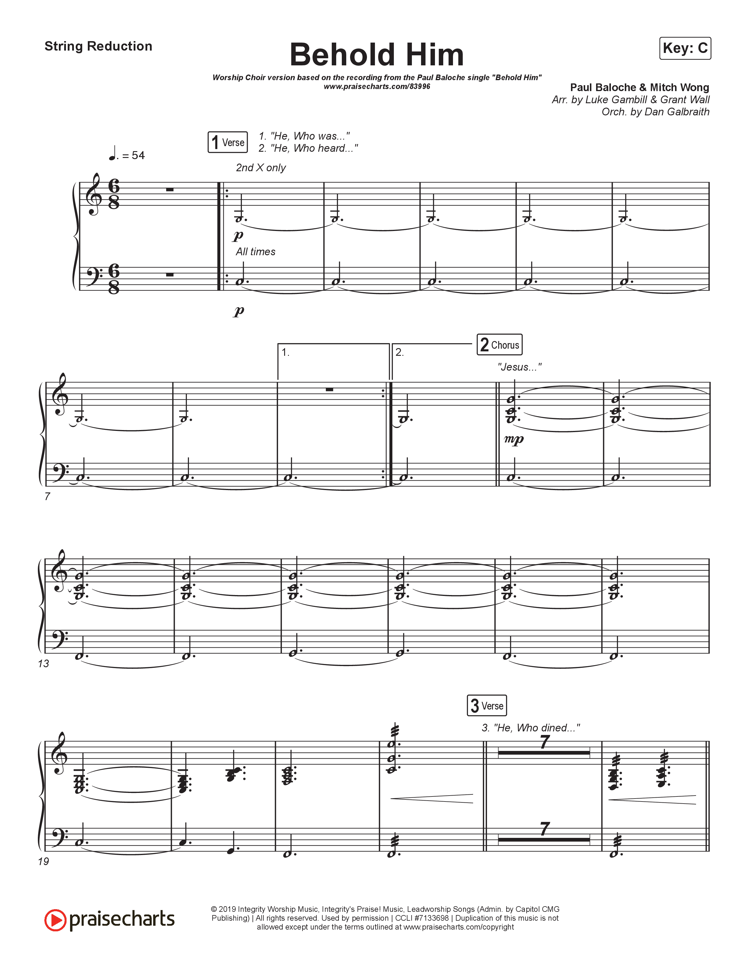 Behold Him (Worship Choir/SAB) String Reduction (Paul Baloche / Kim Walker-Smith / Arr. Luke Gambill)