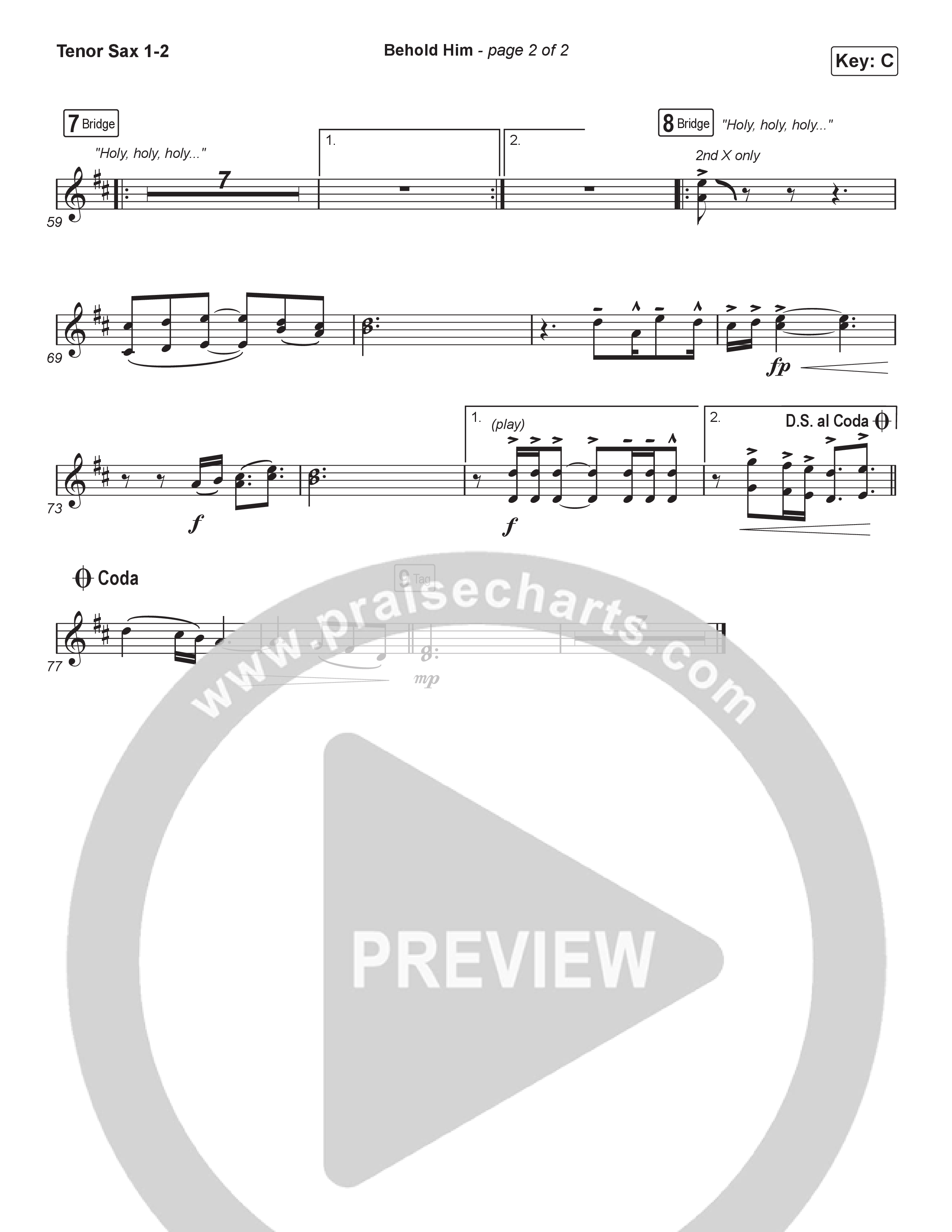 Behold Him (Worship Choir/SAB) Tenor Sax 1/2 (Paul Baloche / Kim Walker-Smith / Arr. Luke Gambill)