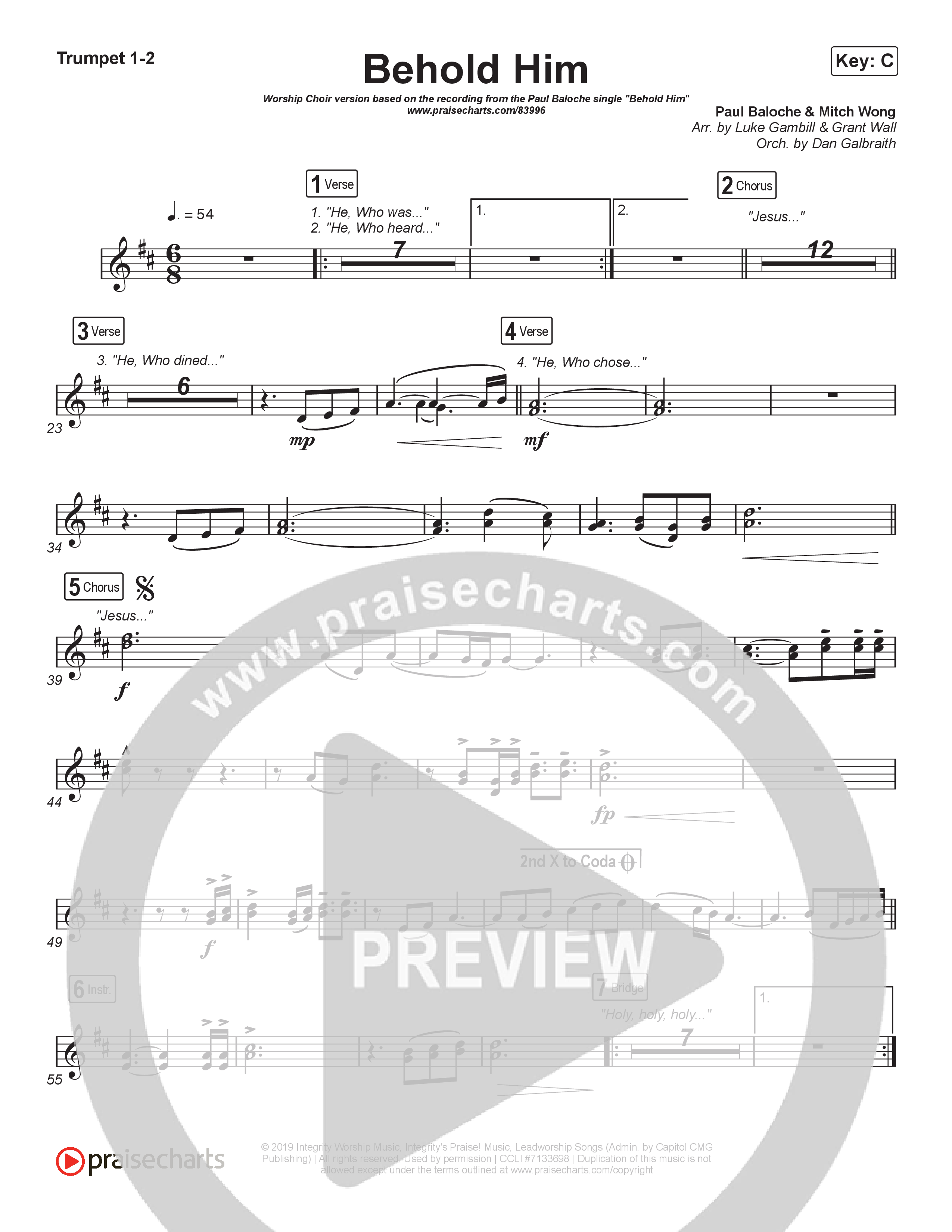 Behold Him (Worship Choir/SAB) Brass Pack (Paul Baloche / Kim Walker-Smith / Arr. Luke Gambill)