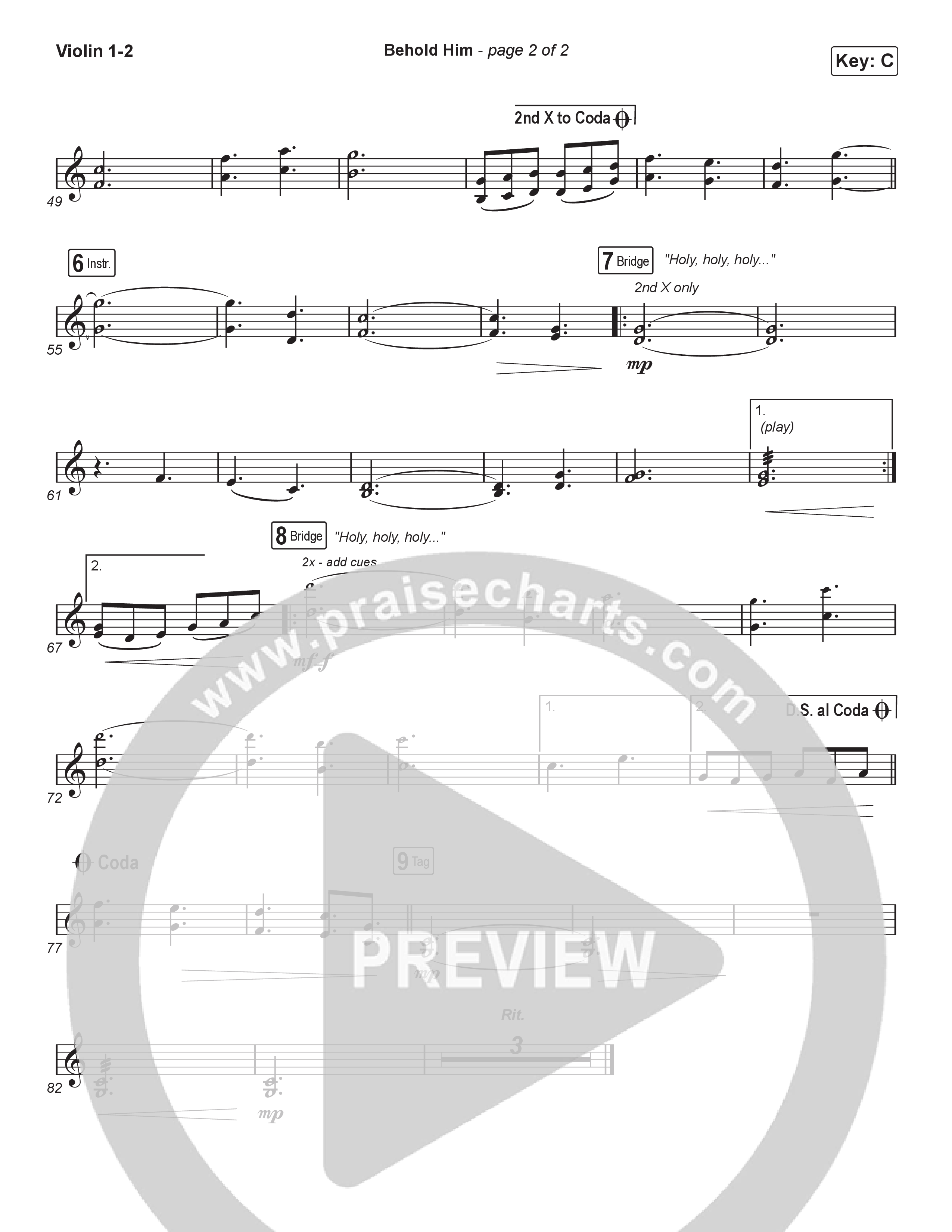 Behold Him (Worship Choir/SAB) Violin 1/2 (Paul Baloche / Kim Walker-Smith / Arr. Luke Gambill)