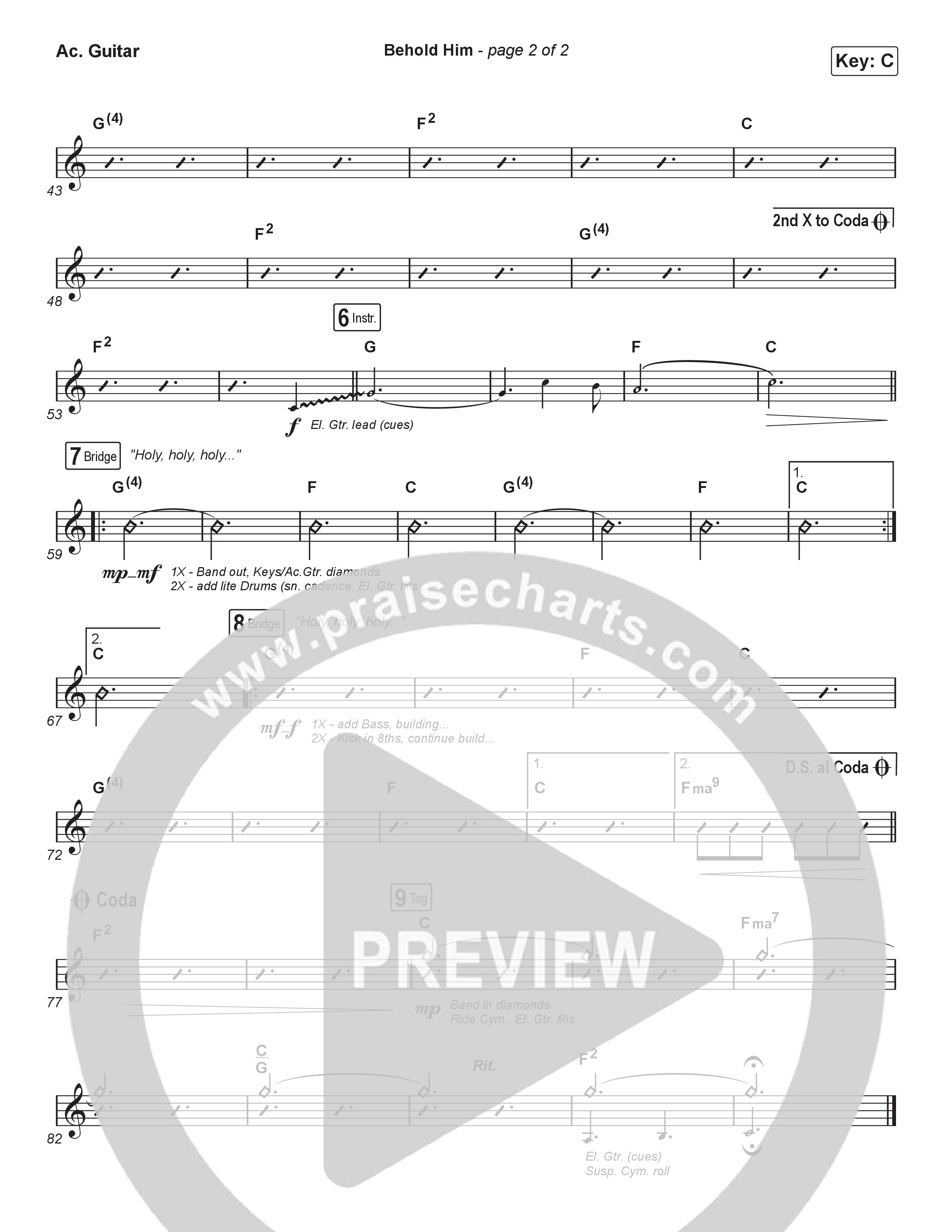 Behold Him (Unison/2-Part) Acoustic Guitar (Paul Baloche / Kim Walker-Smith / Arr. Luke Gambill)