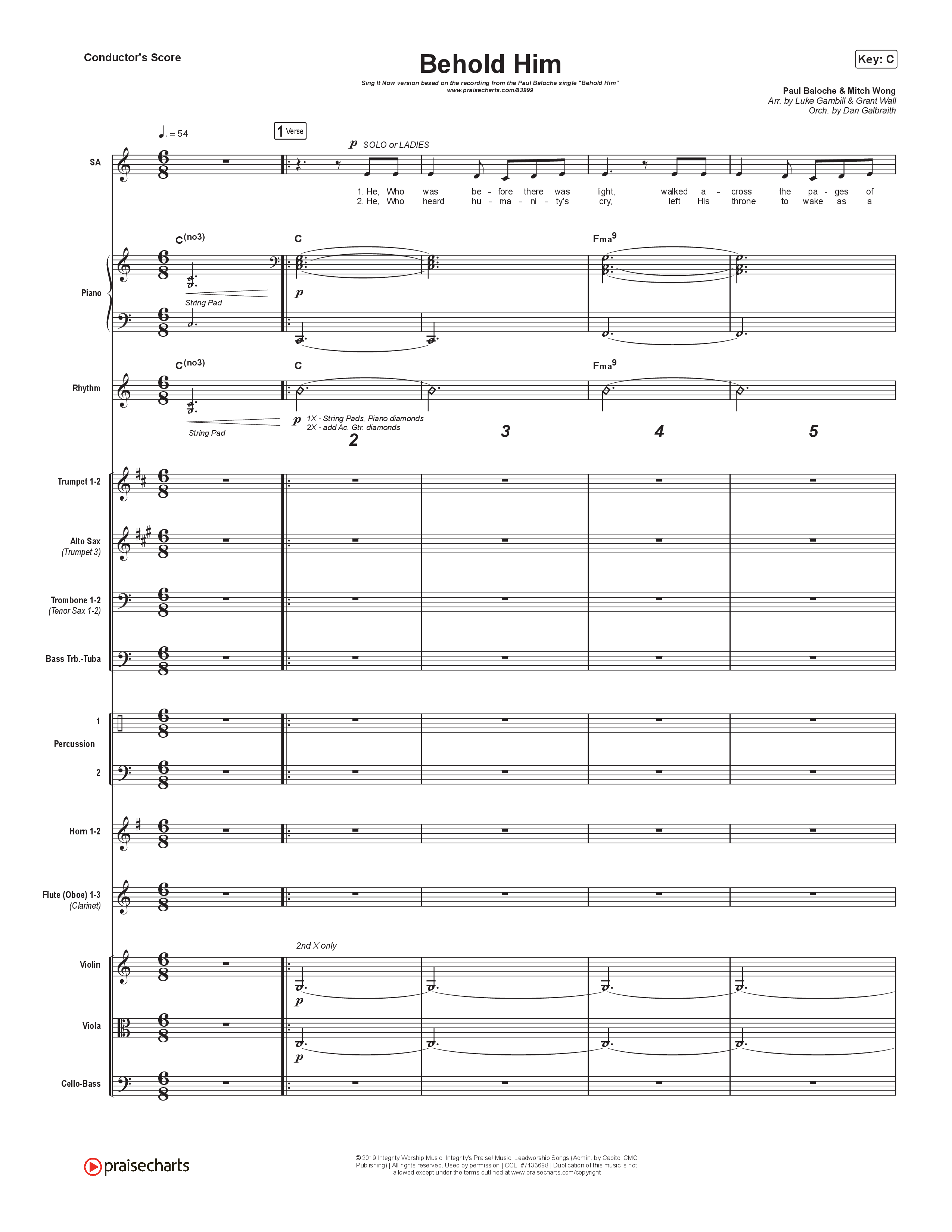 Behold Him (Sing It Now) Conductor's Score (Paul Baloche / Kim Walker-Smith / Arr. Luke Gambill)