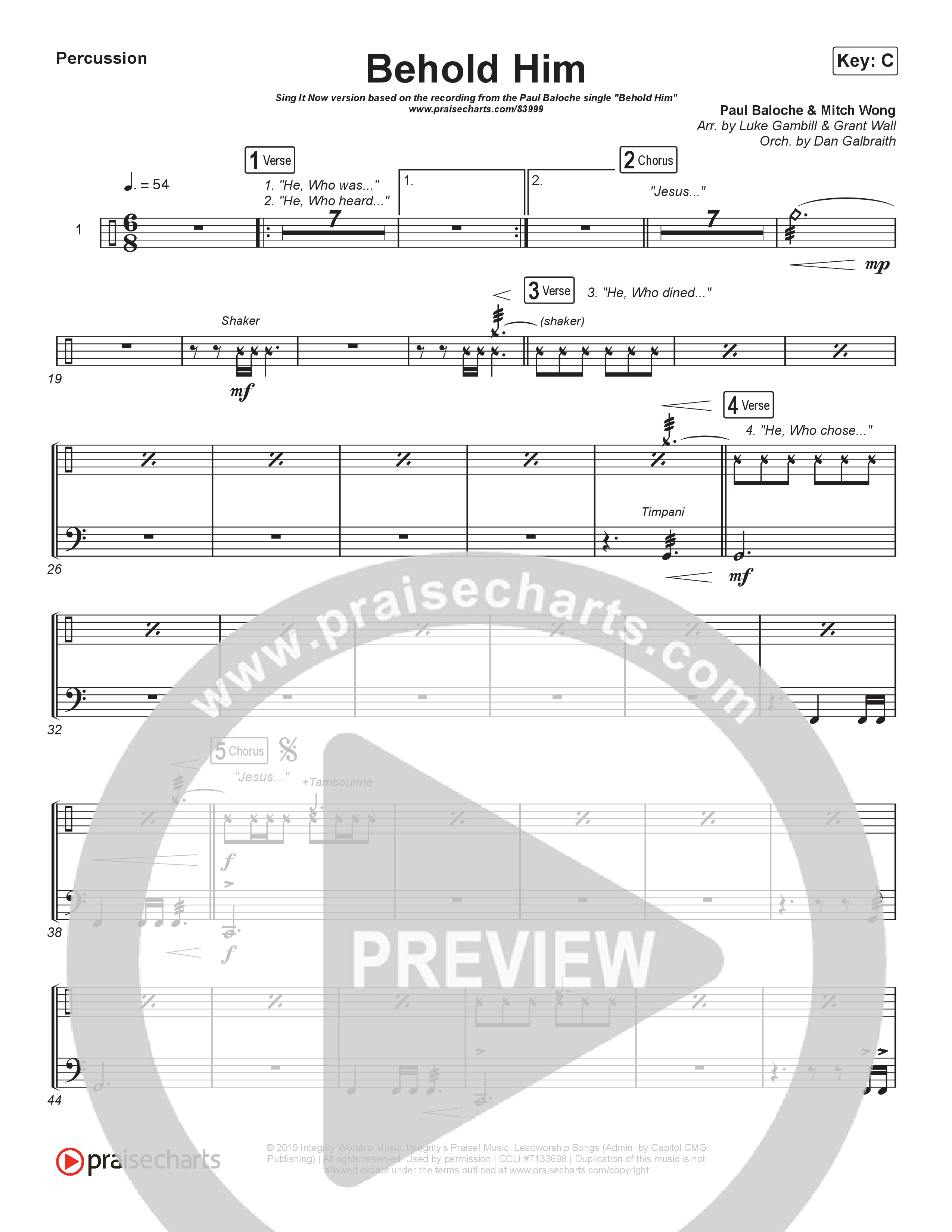 Behold Him (Sing It Now) Percussion (Paul Baloche / Kim Walker-Smith / Arr. Luke Gambill)