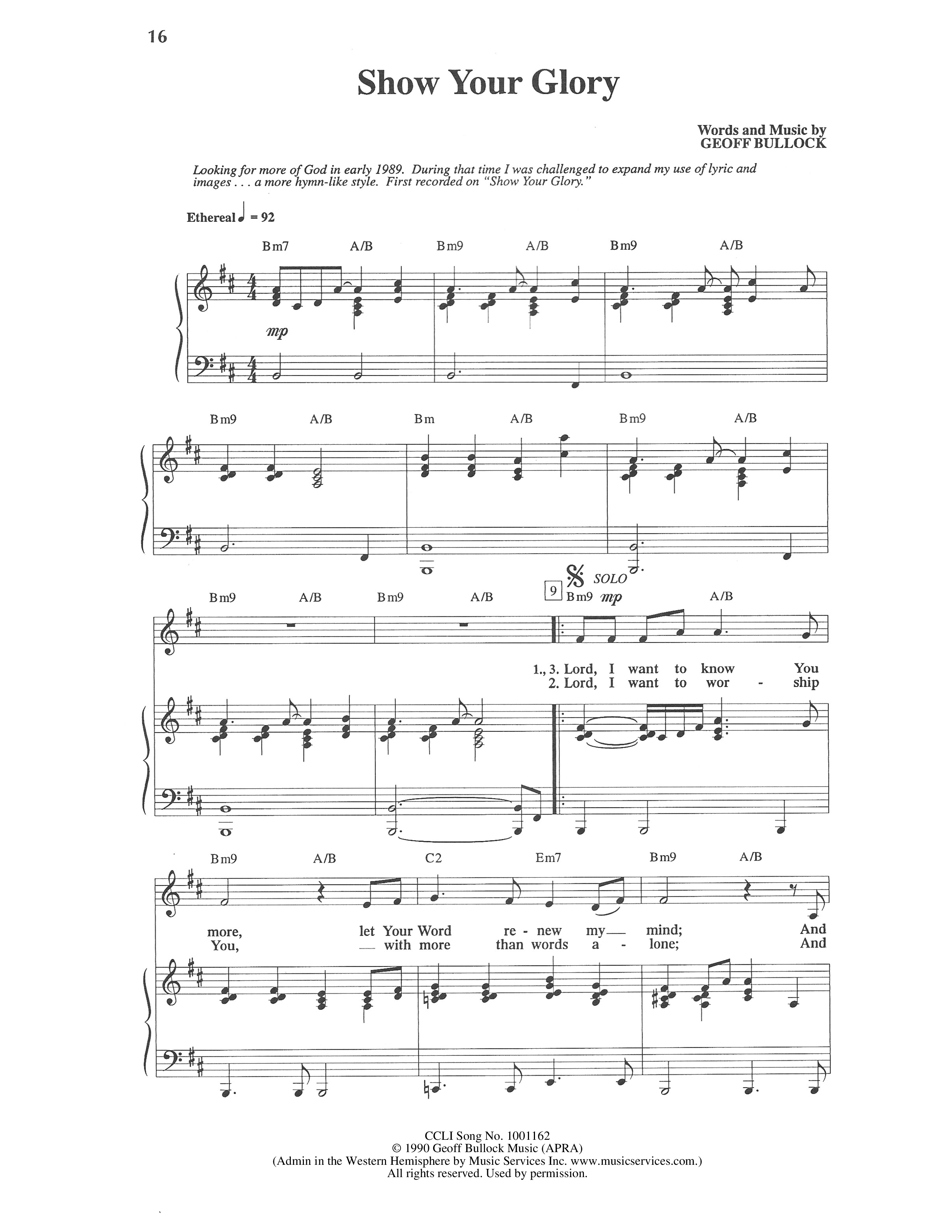 Show Your Glory Piano/Vocal (Geoff Bullock)