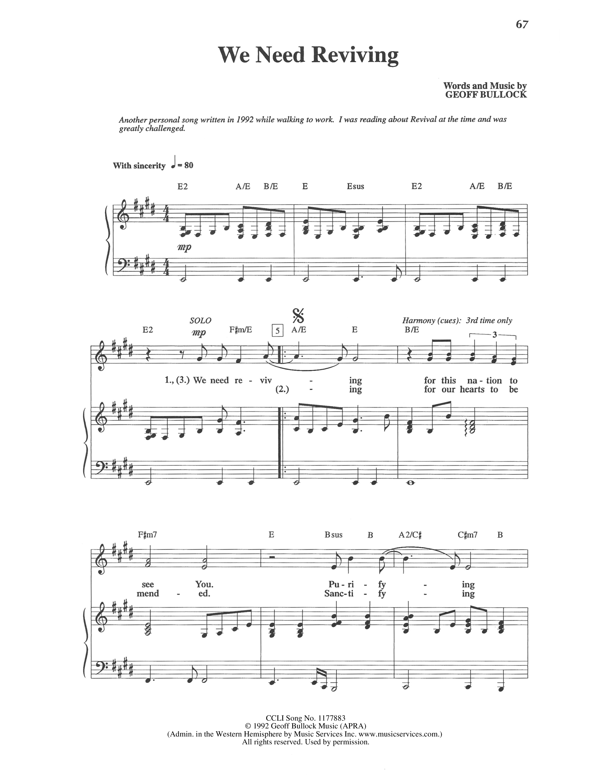 We Need Reviving Piano/Vocal (Geoff Bullock)