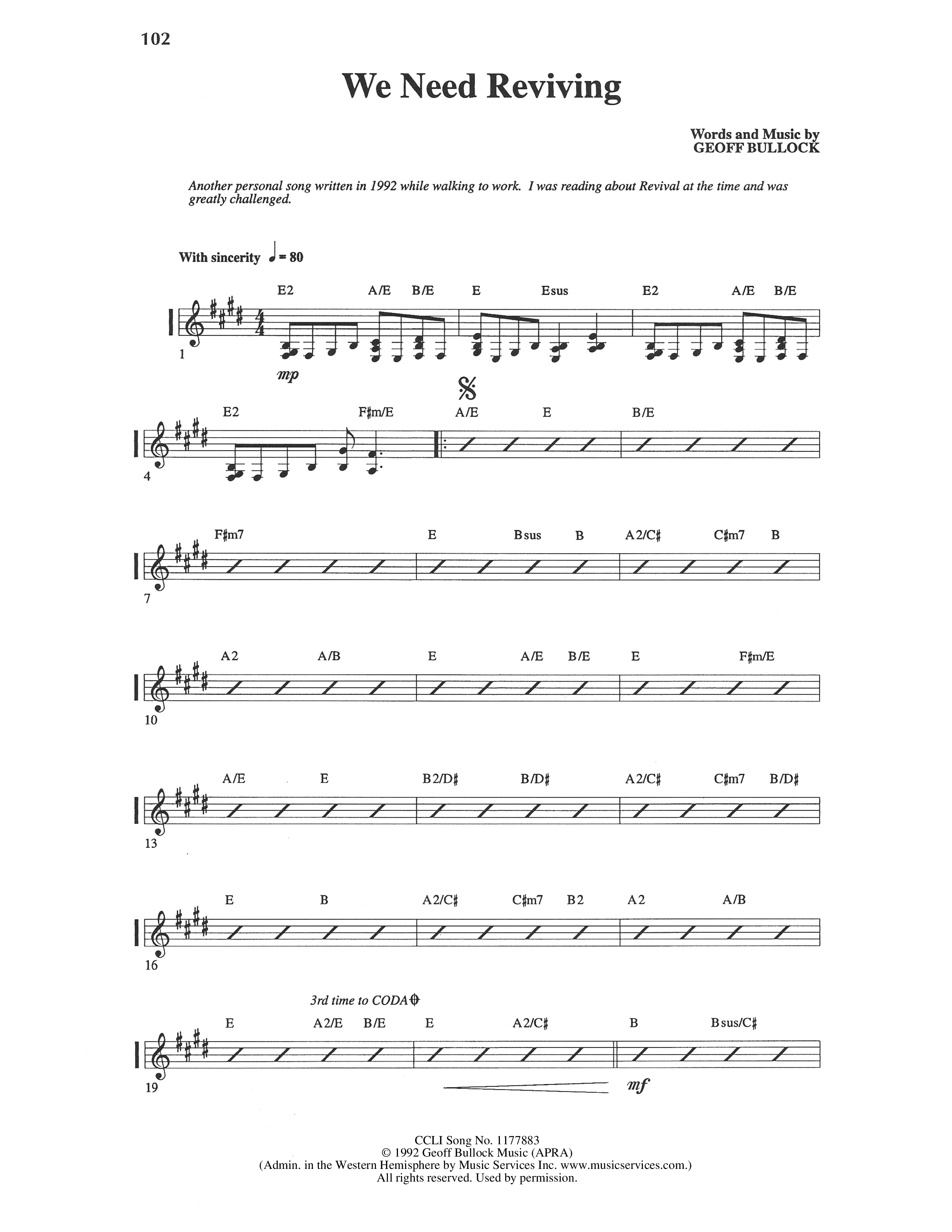 We Need Reviving Rhythm Chart (Geoff Bullock)