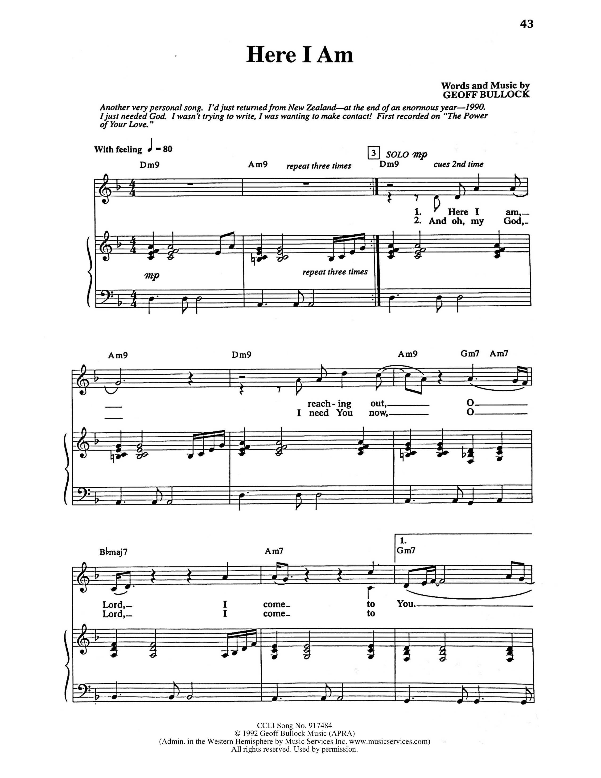 Here I Am Piano/Vocal (Geoff Bullock)