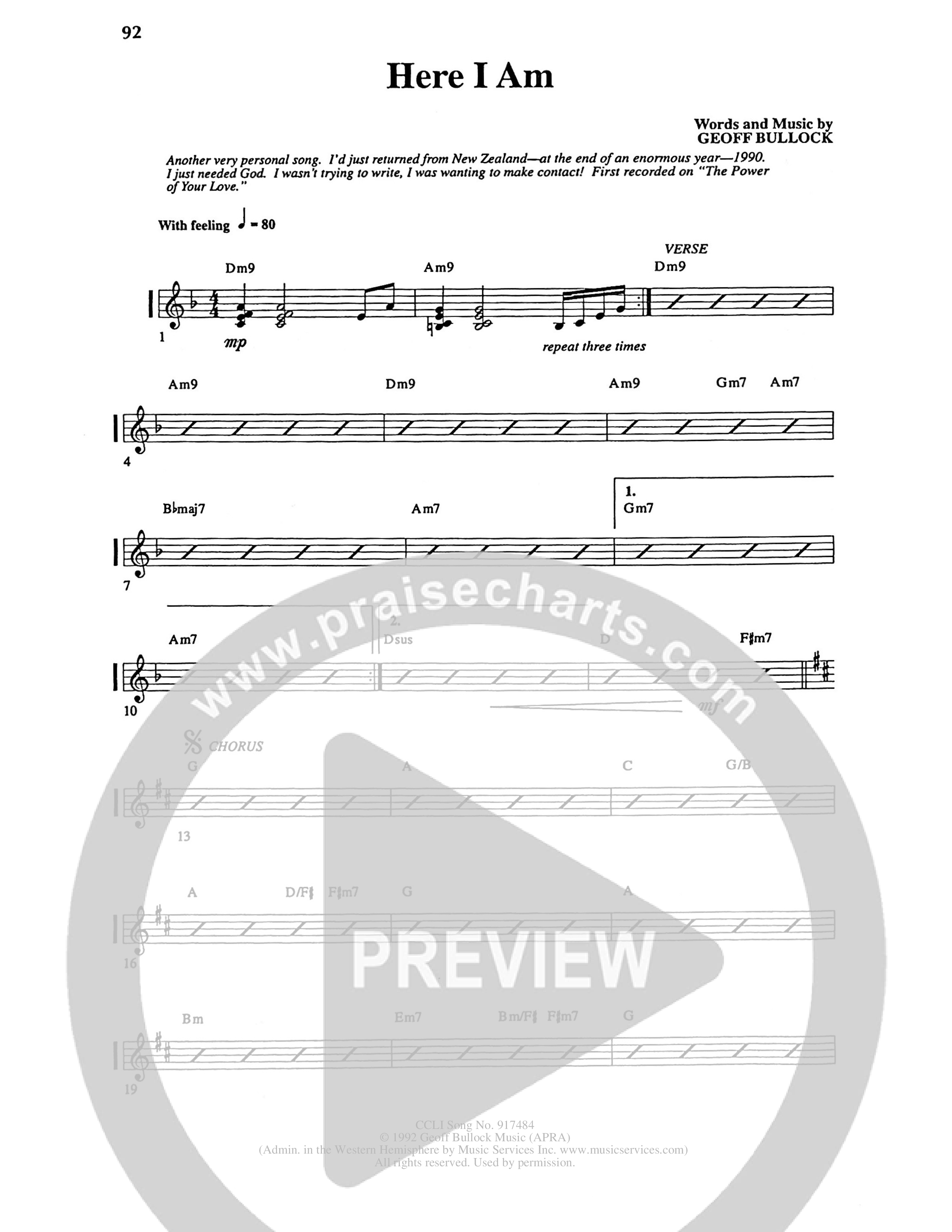 Here I Am Rhythm Chart (Geoff Bullock)