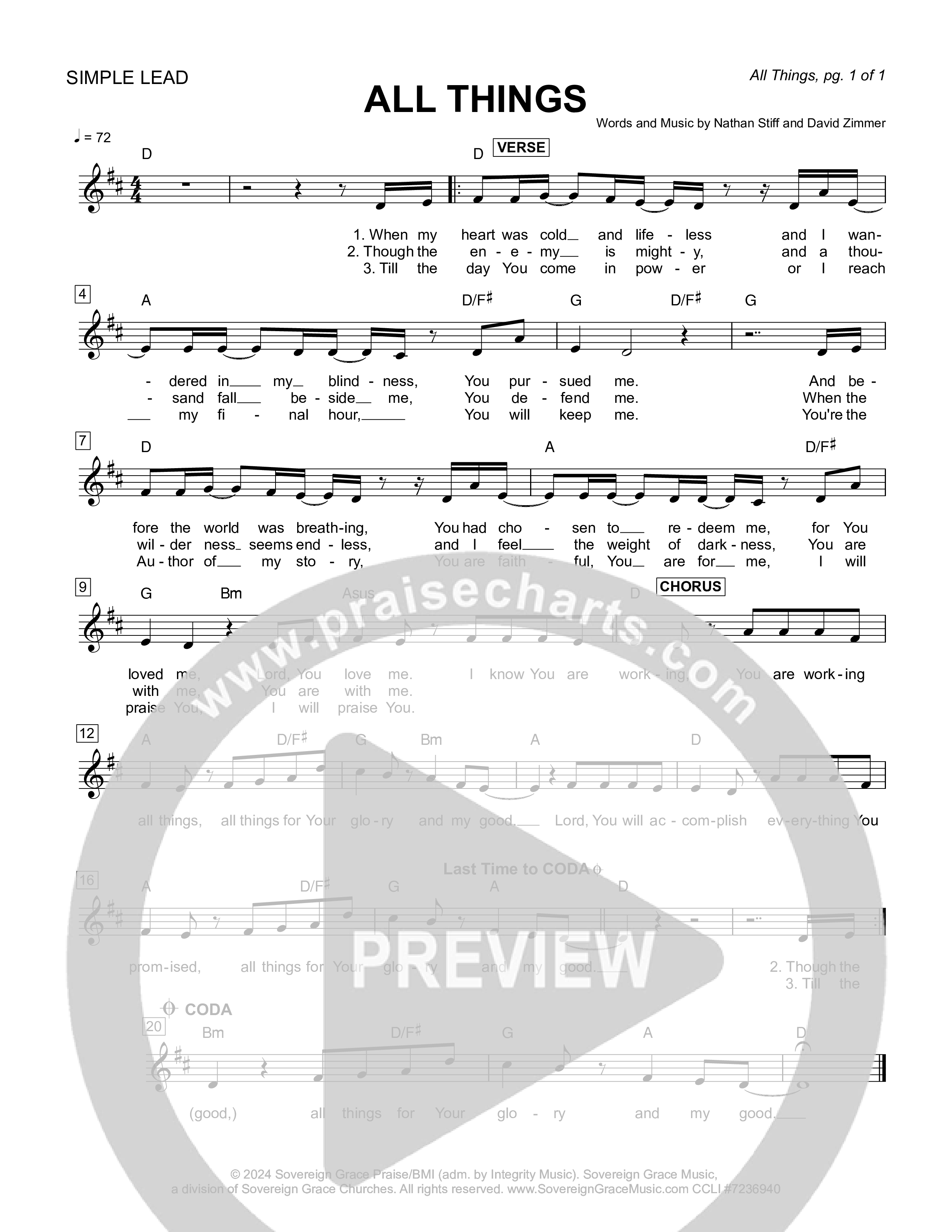 All Things (Live) Lead Sheet Melody (Sovereign Grace)