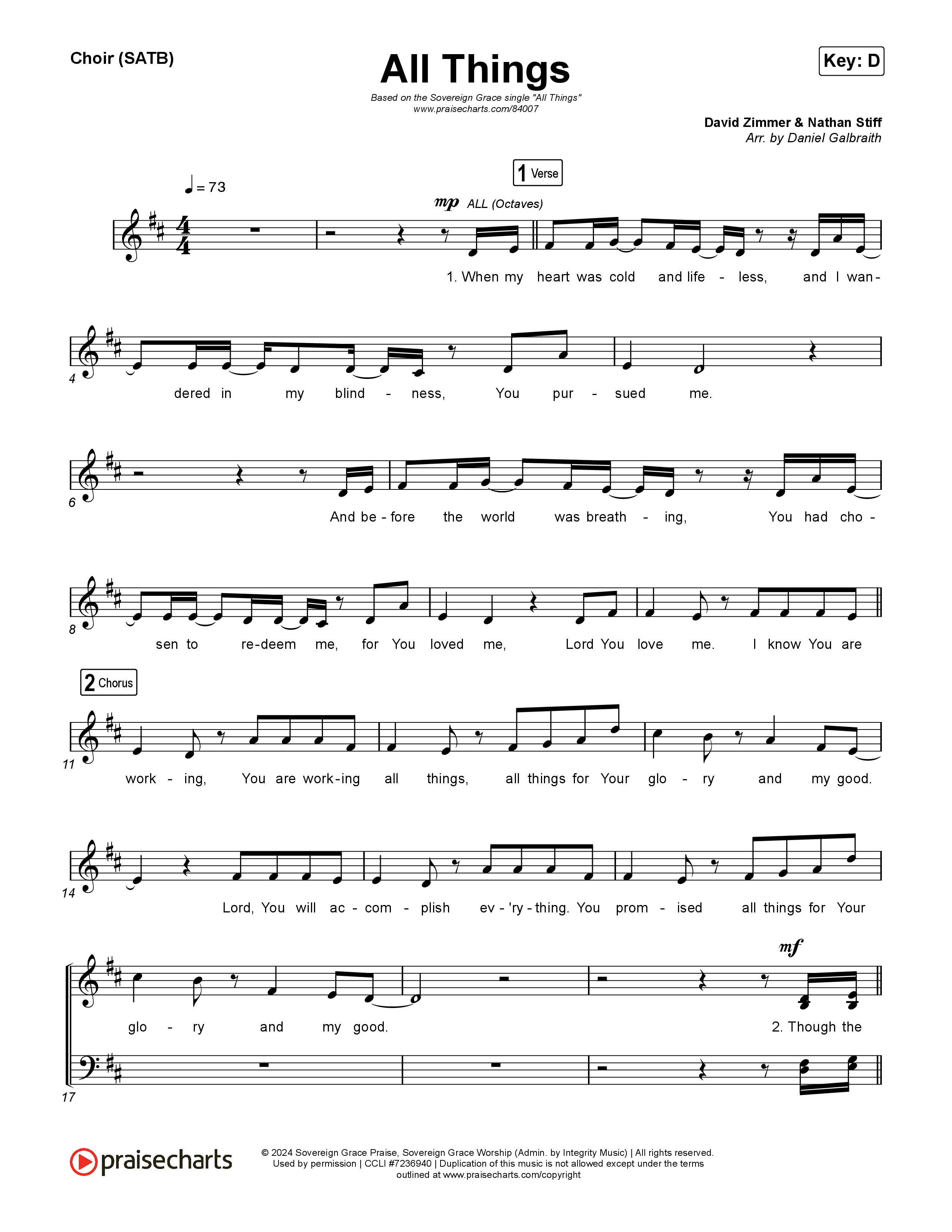All Things (Live) Choir Sheet (SATB) (Sovereign Grace)