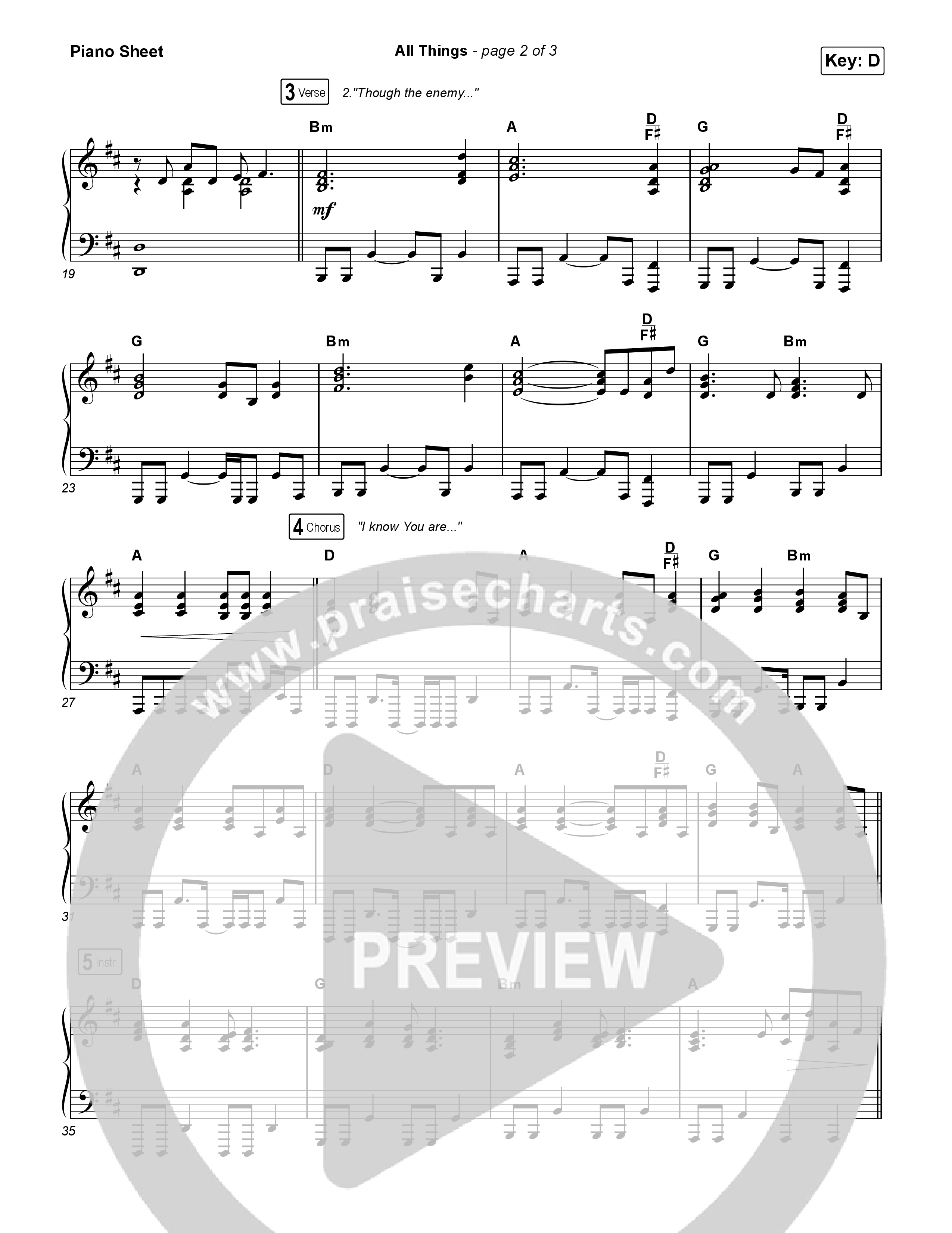 All Things (Live) Piano Sheet (Sovereign Grace)