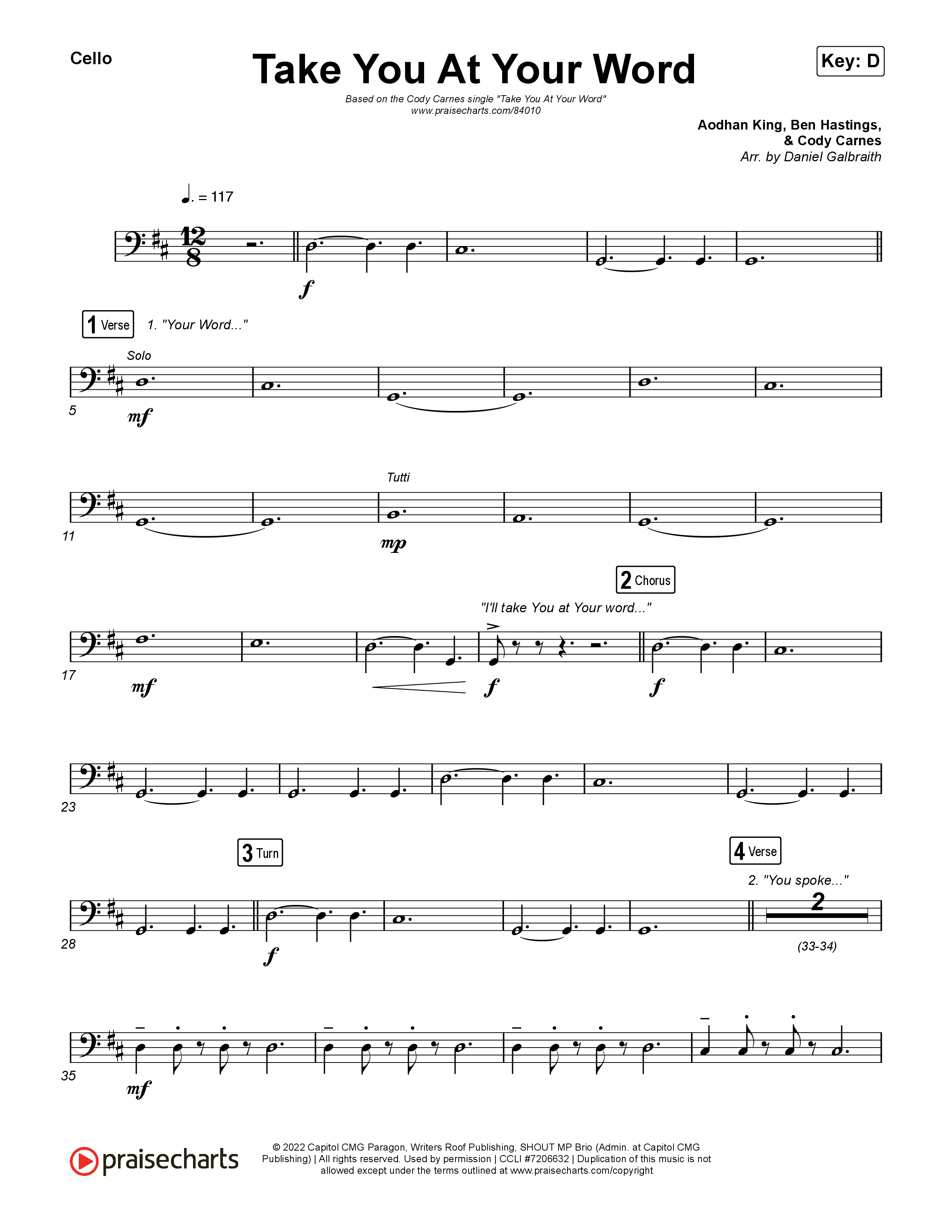 Take You At Your Word (Radio) Cello (Cody Carnes)