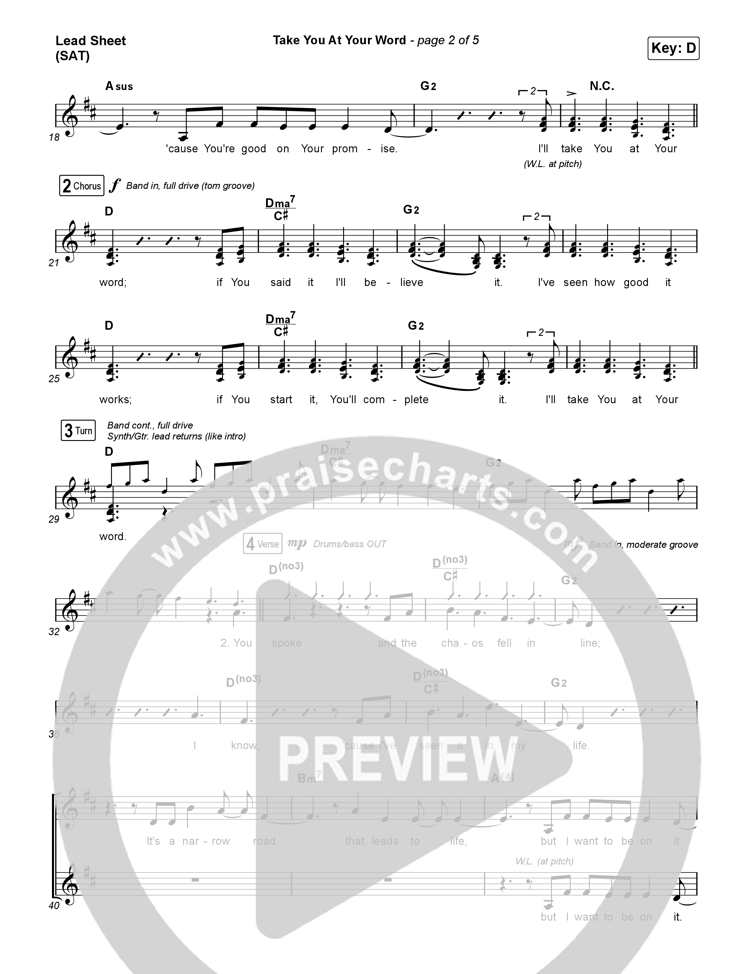 Take You At Your Word (Radio) Lead Sheet (SAT) (Cody Carnes)