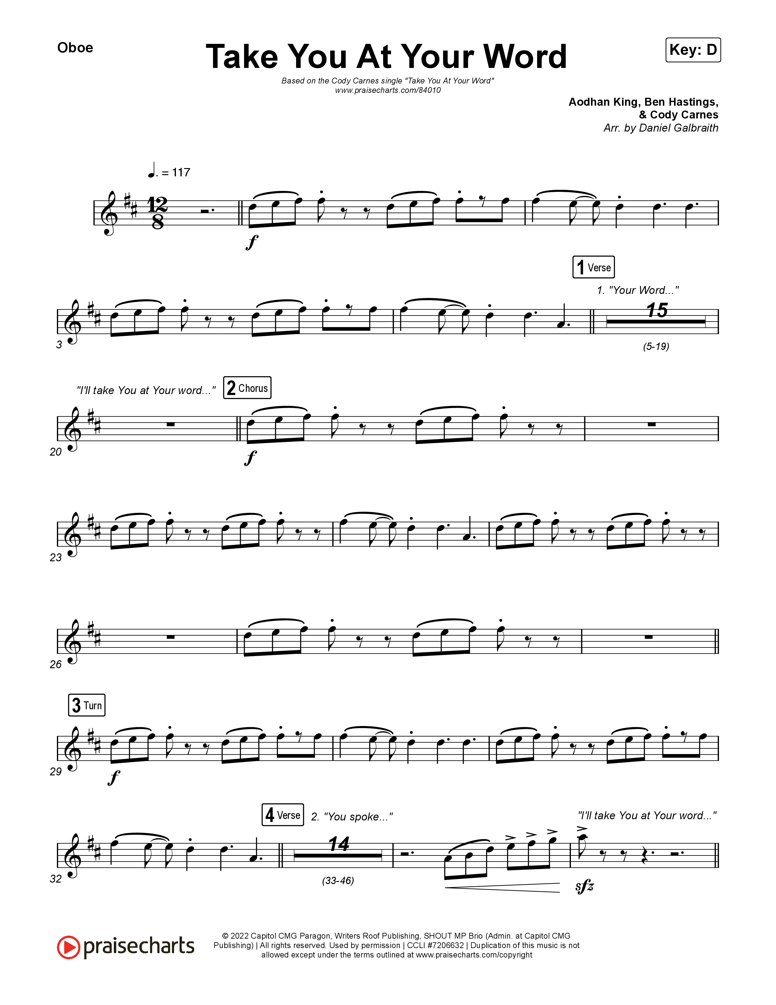 Take You At Your Word (Radio) Oboe (Cody Carnes)