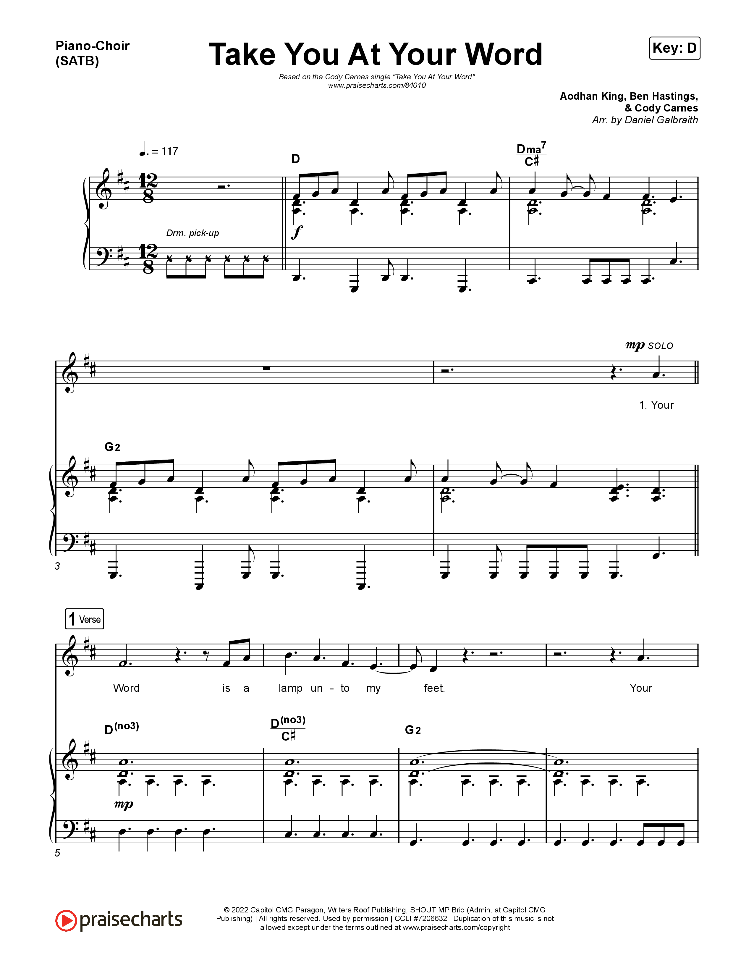 Take You At Your Word (Radio) Piano/Vocal (SATB) (Cody Carnes)