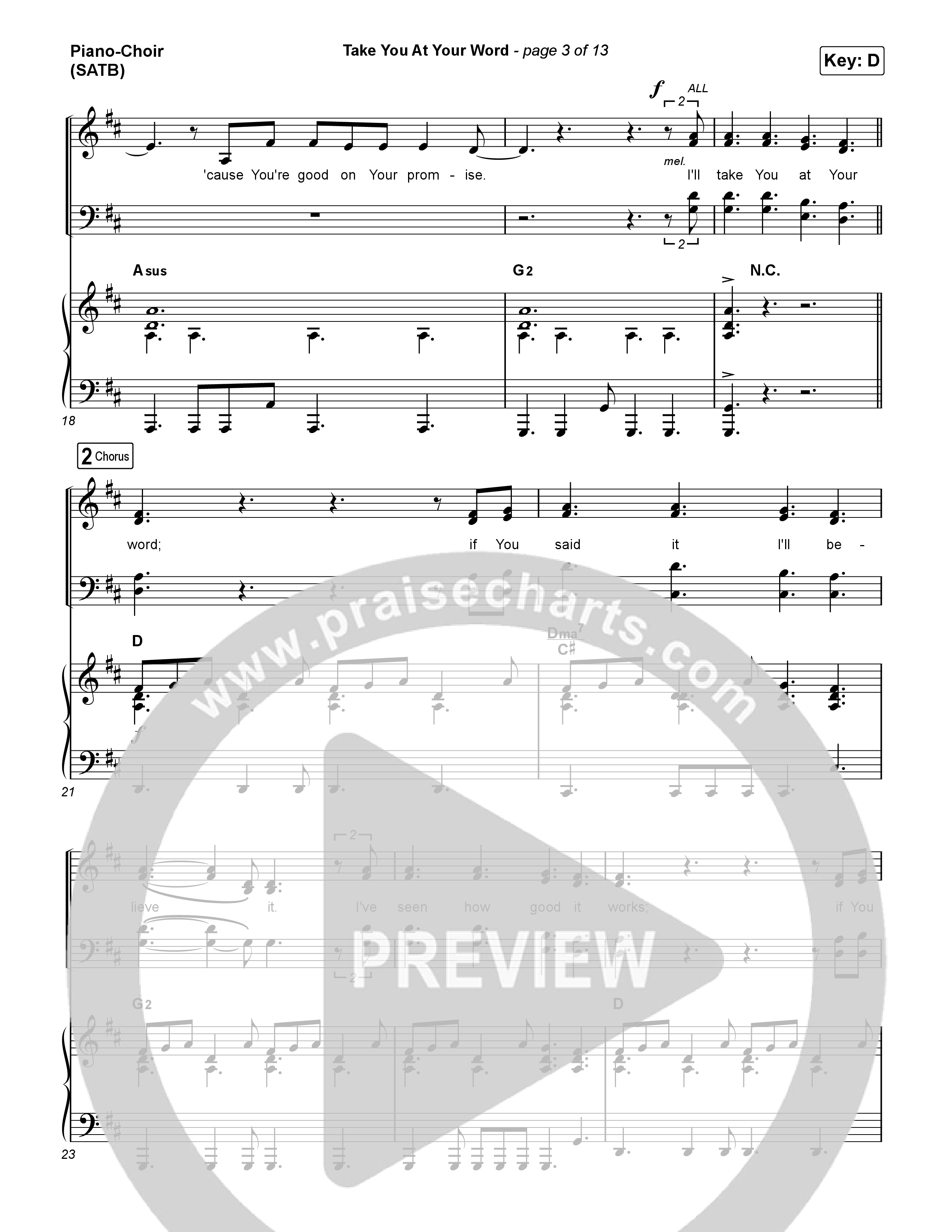 Take You At Your Word (Radio) Piano/Vocal (SATB) (Cody Carnes)