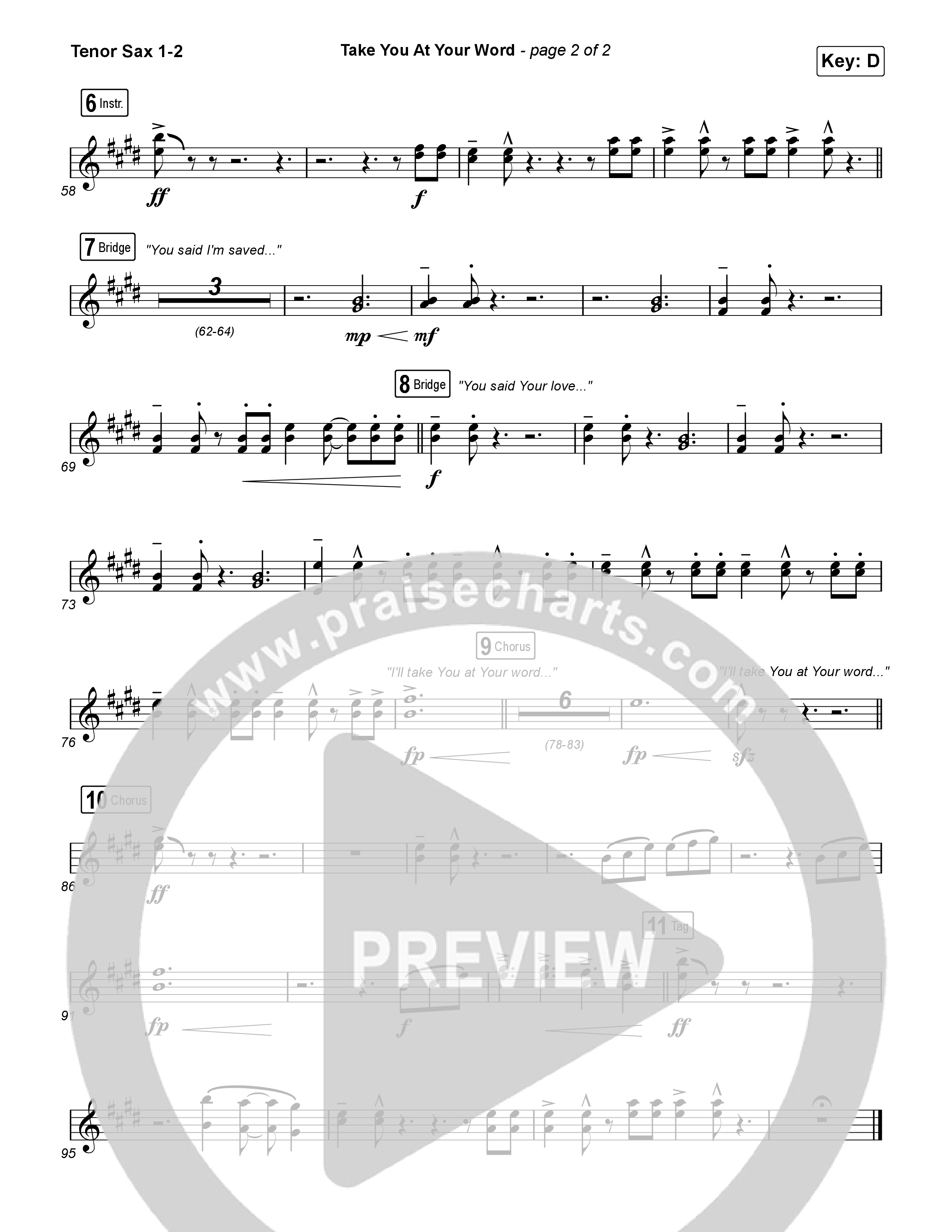 Take You At Your Word (Radio) Tenor Sax 1,2 (Cody Carnes)