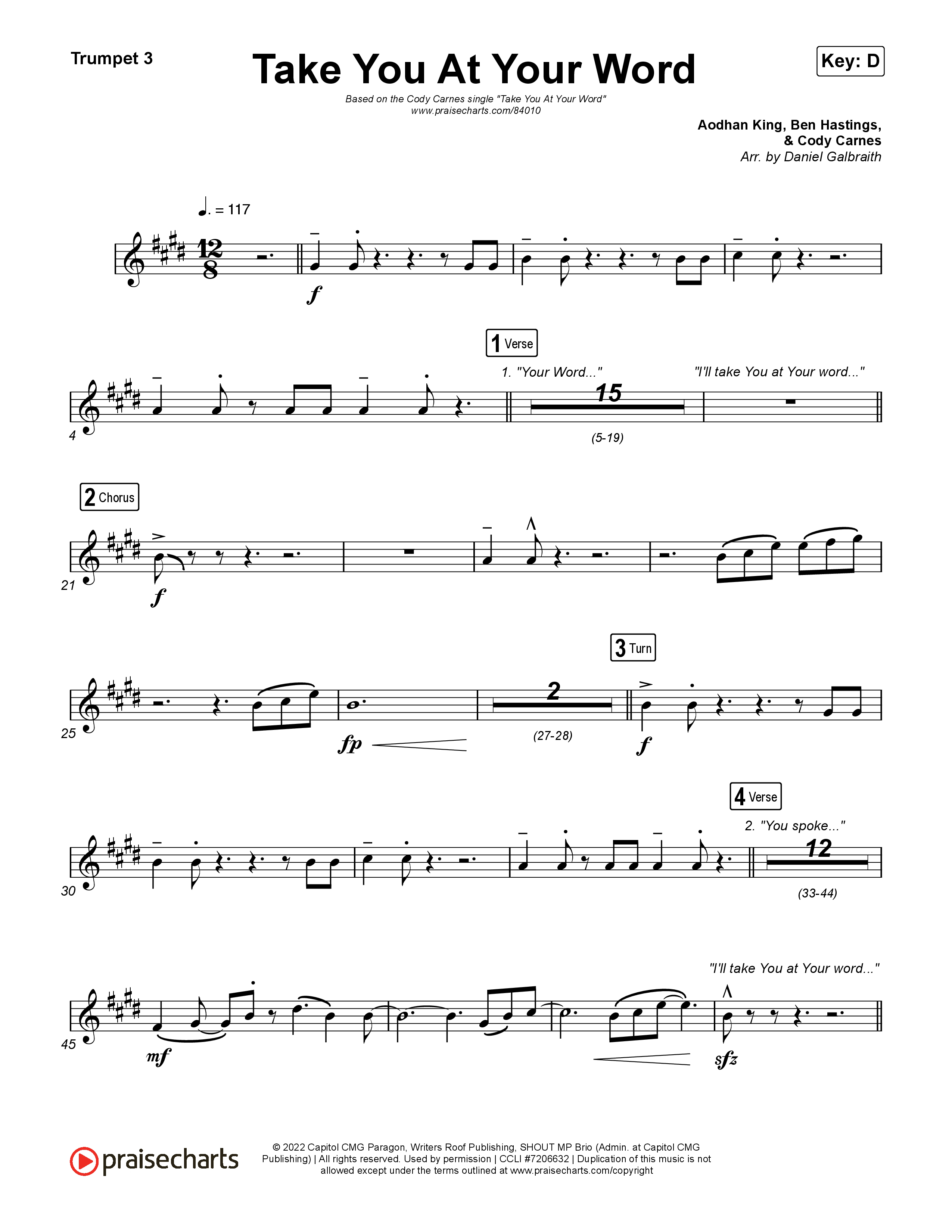 Take You At Your Word (Radio) Trumpet 3 (Cody Carnes)