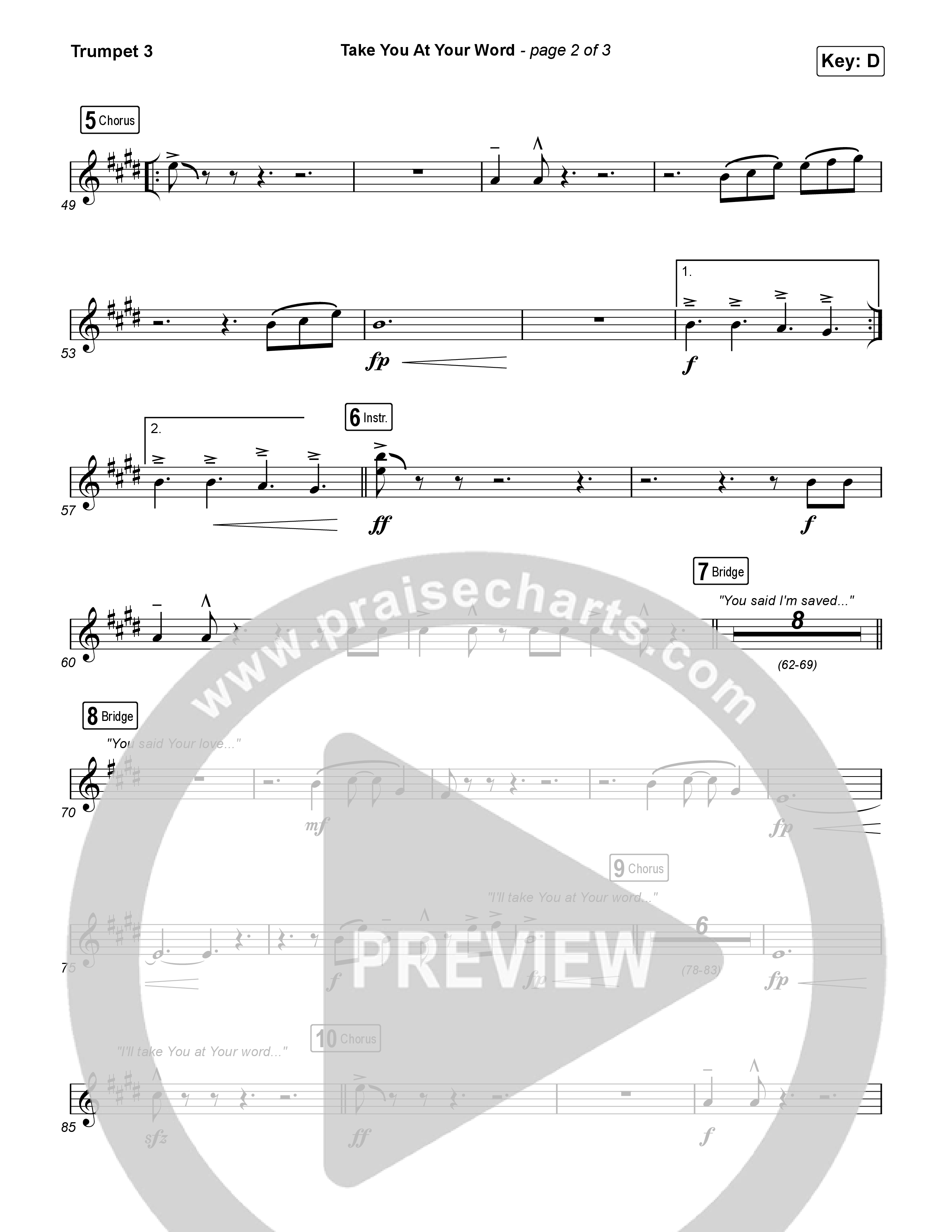 Take You At Your Word (Radio) Trumpet 3 (Cody Carnes)