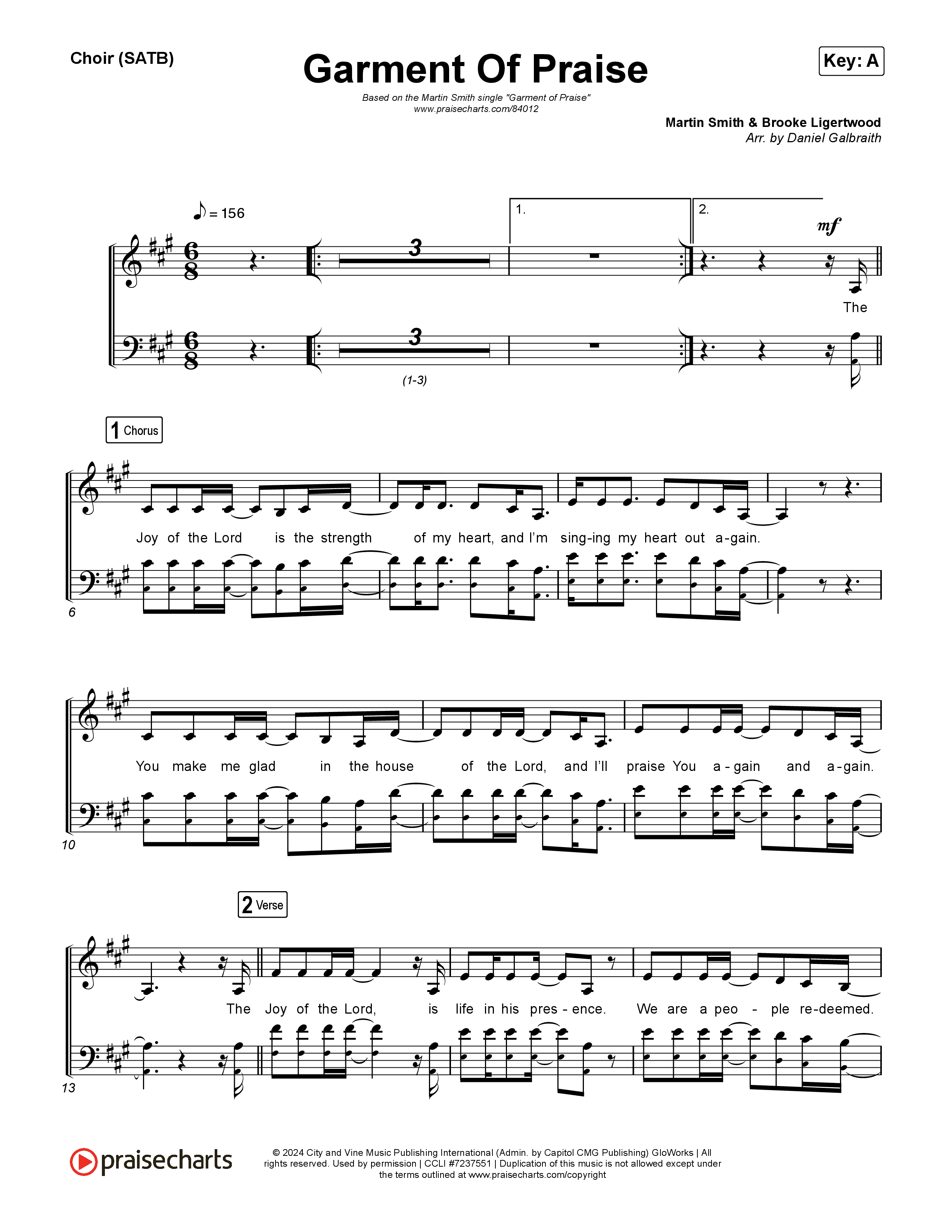 Garment Of Praise Choir Sheet (SATB) (Martin Smith)