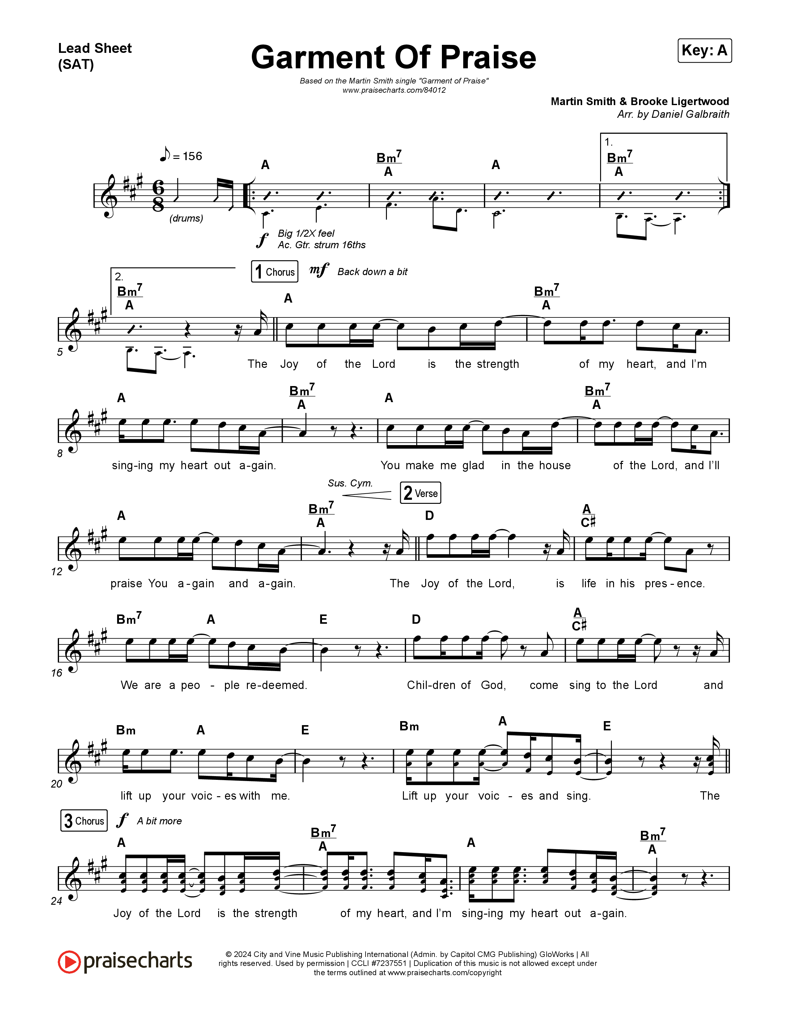 Garment Of Praise Lead Sheet (SAT) (Martin Smith)