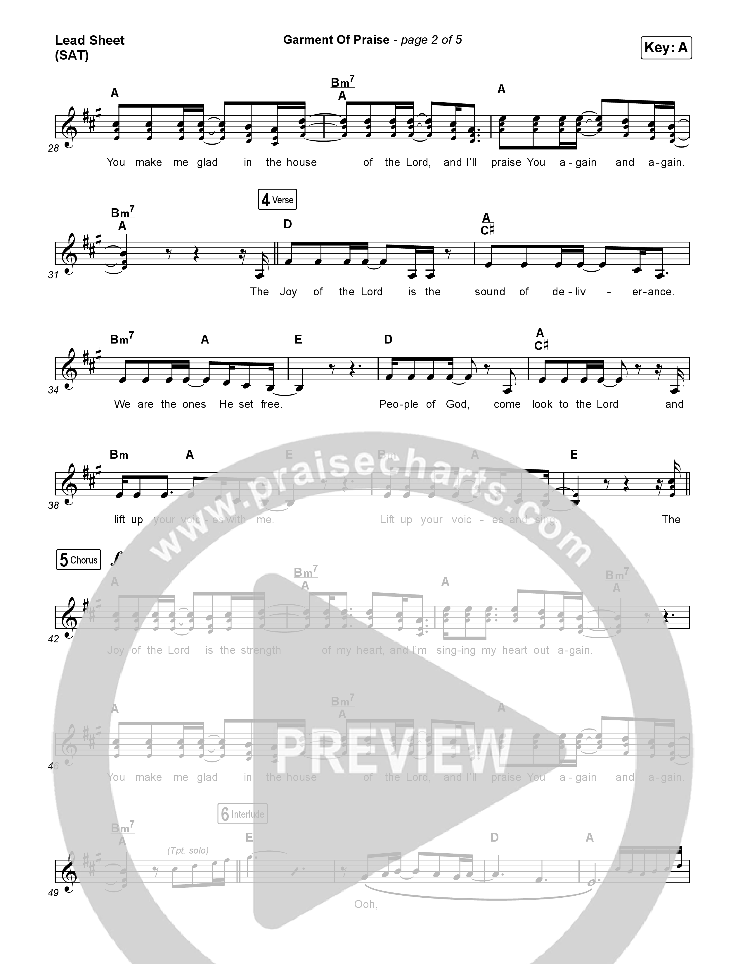 Garment Of Praise Lead Sheet (SAT) (Martin Smith)