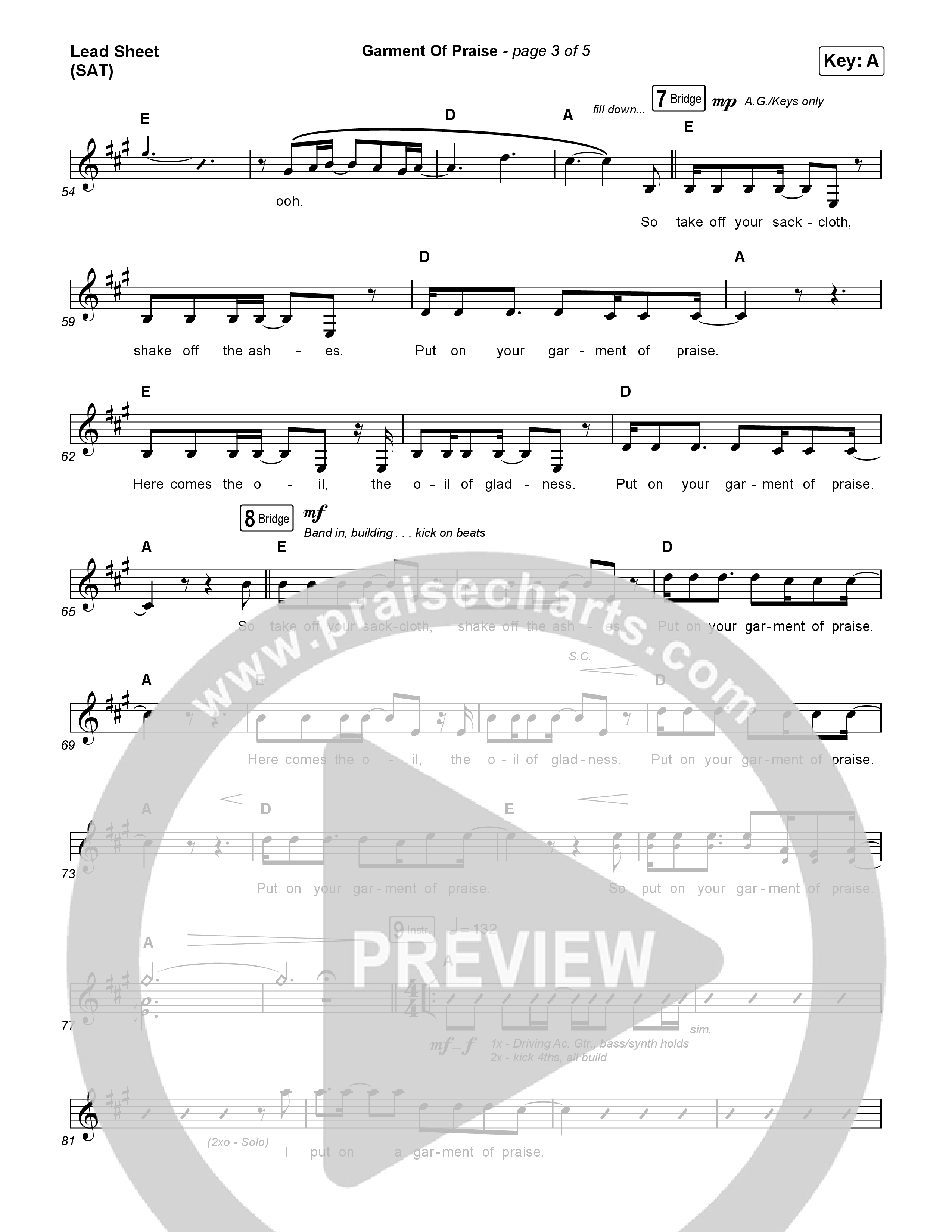 Garment Of Praise Lead Sheet (SAT) (Martin Smith)