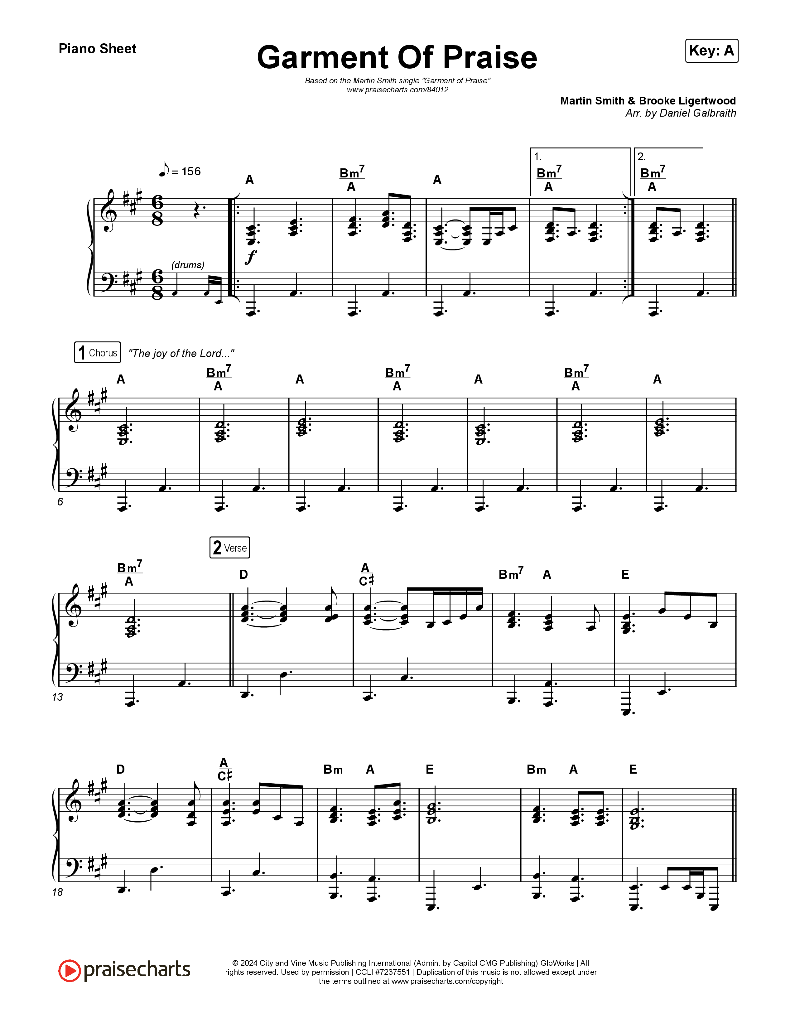 Garment Of Praise Piano Sheet (Martin Smith)