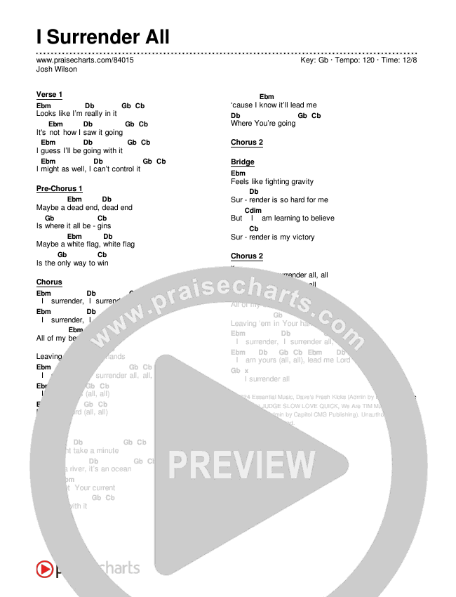 I Surrender All Chords & Lyrics (Josh Wilson)