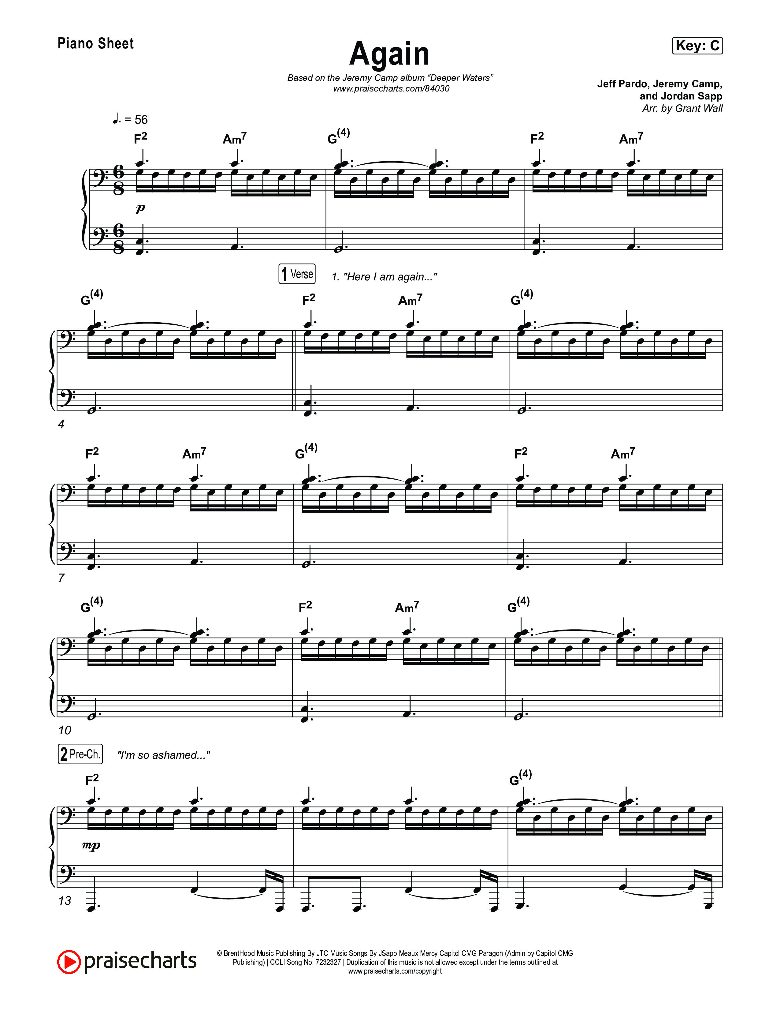Again Piano Sheet (Jeremy Camp)