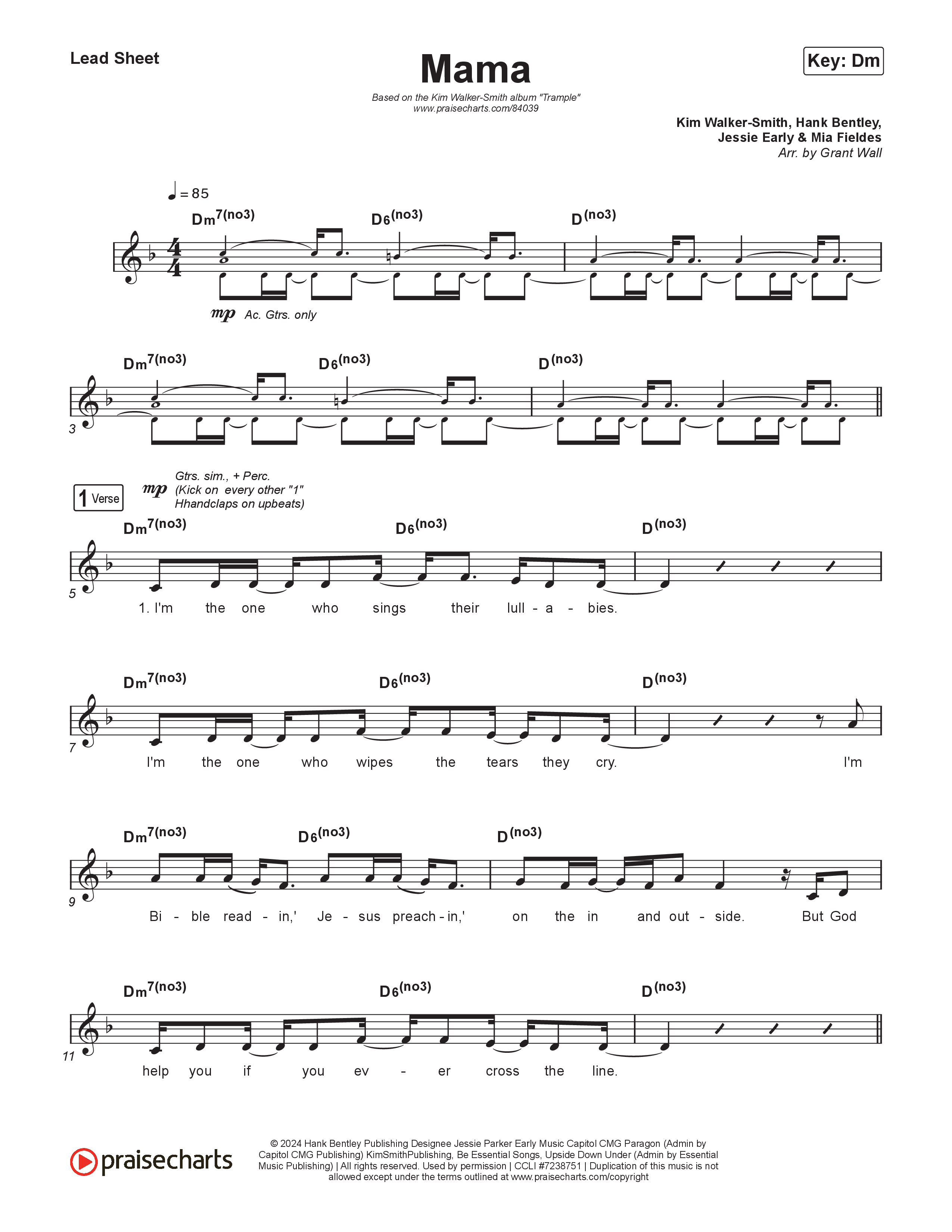 Mama Lead Sheet (Melody) (Kim Walker-Smith)