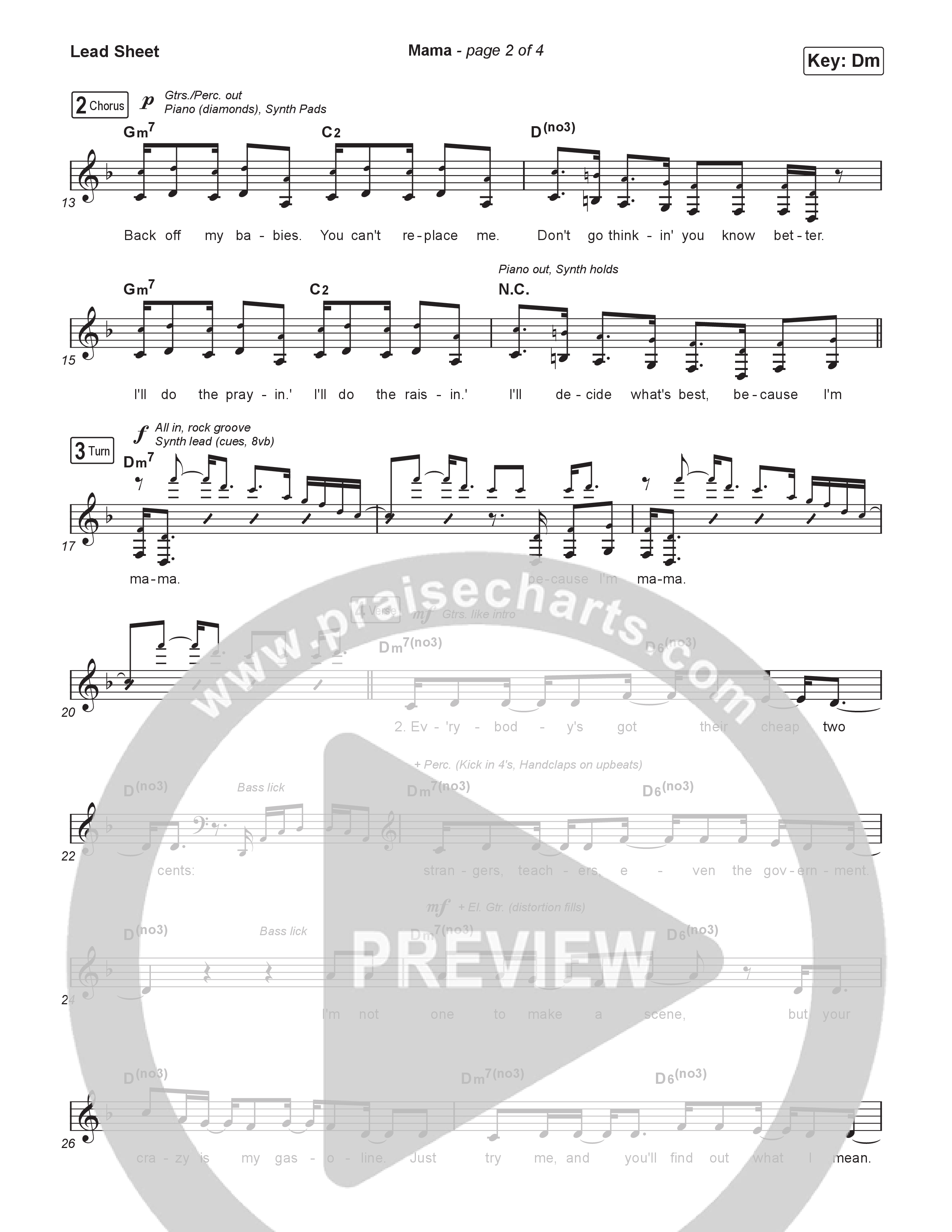 Mama Lead Sheet (Melody) (Kim Walker-Smith)