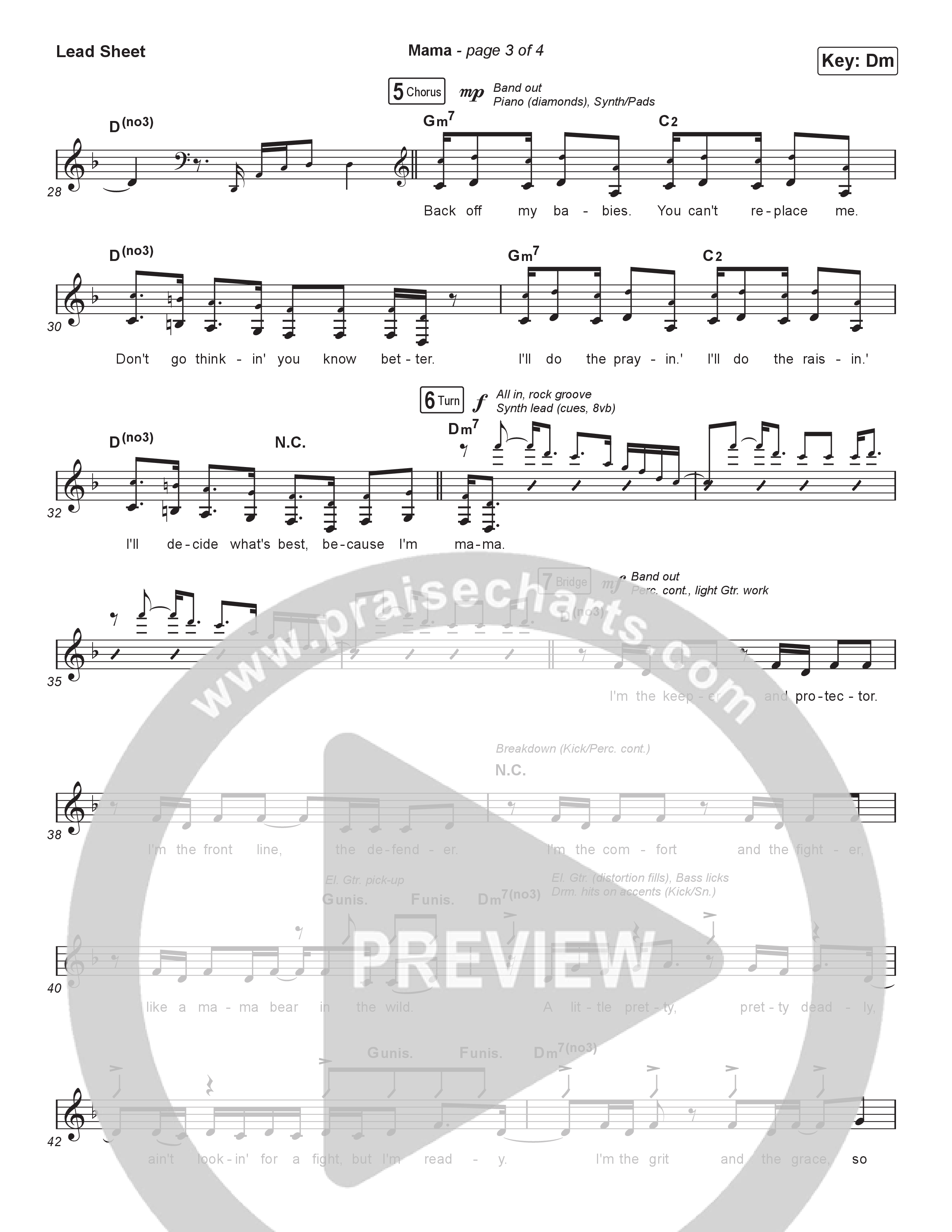 Mama Lead Sheet (Melody) (Kim Walker-Smith)