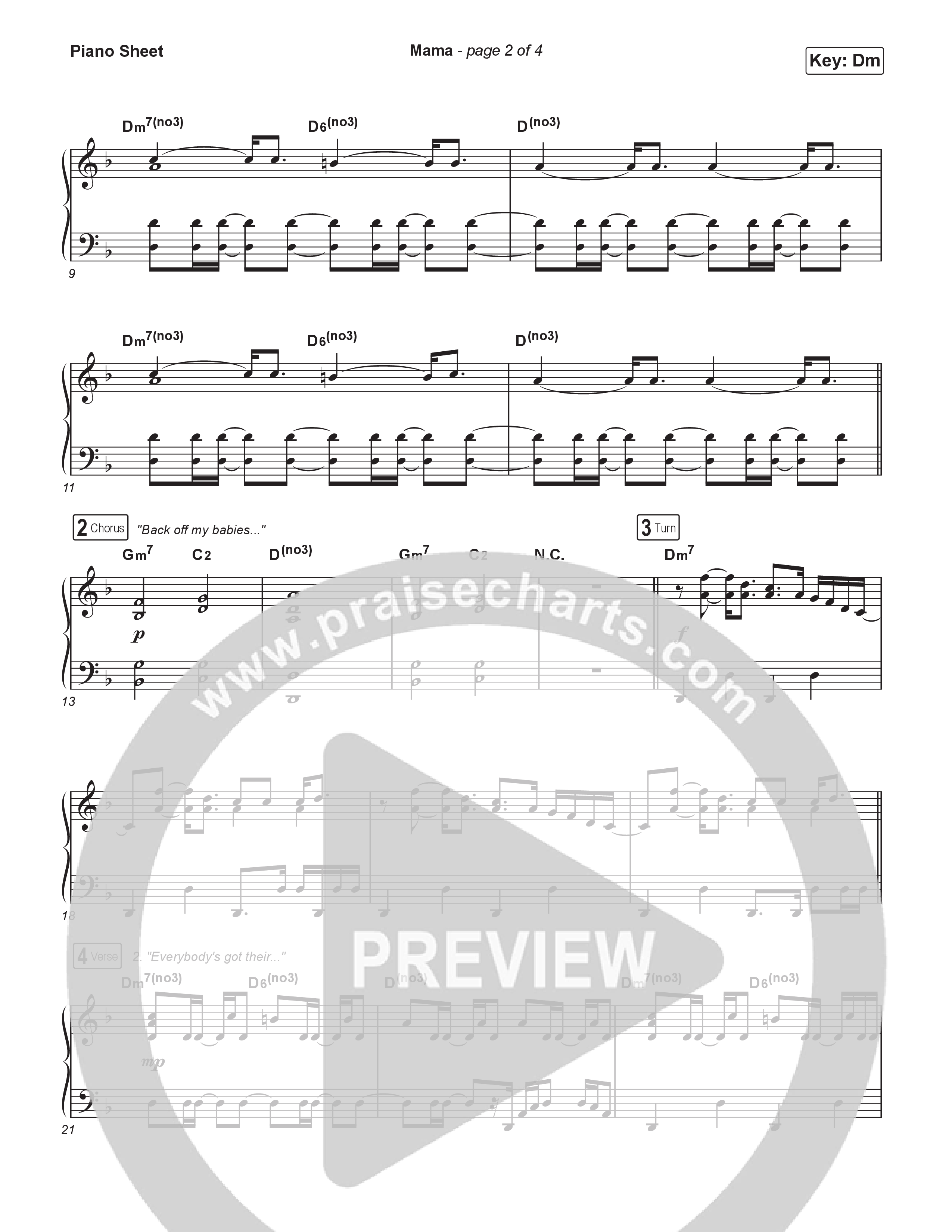 Mama Piano Sheet (Kim Walker-Smith)