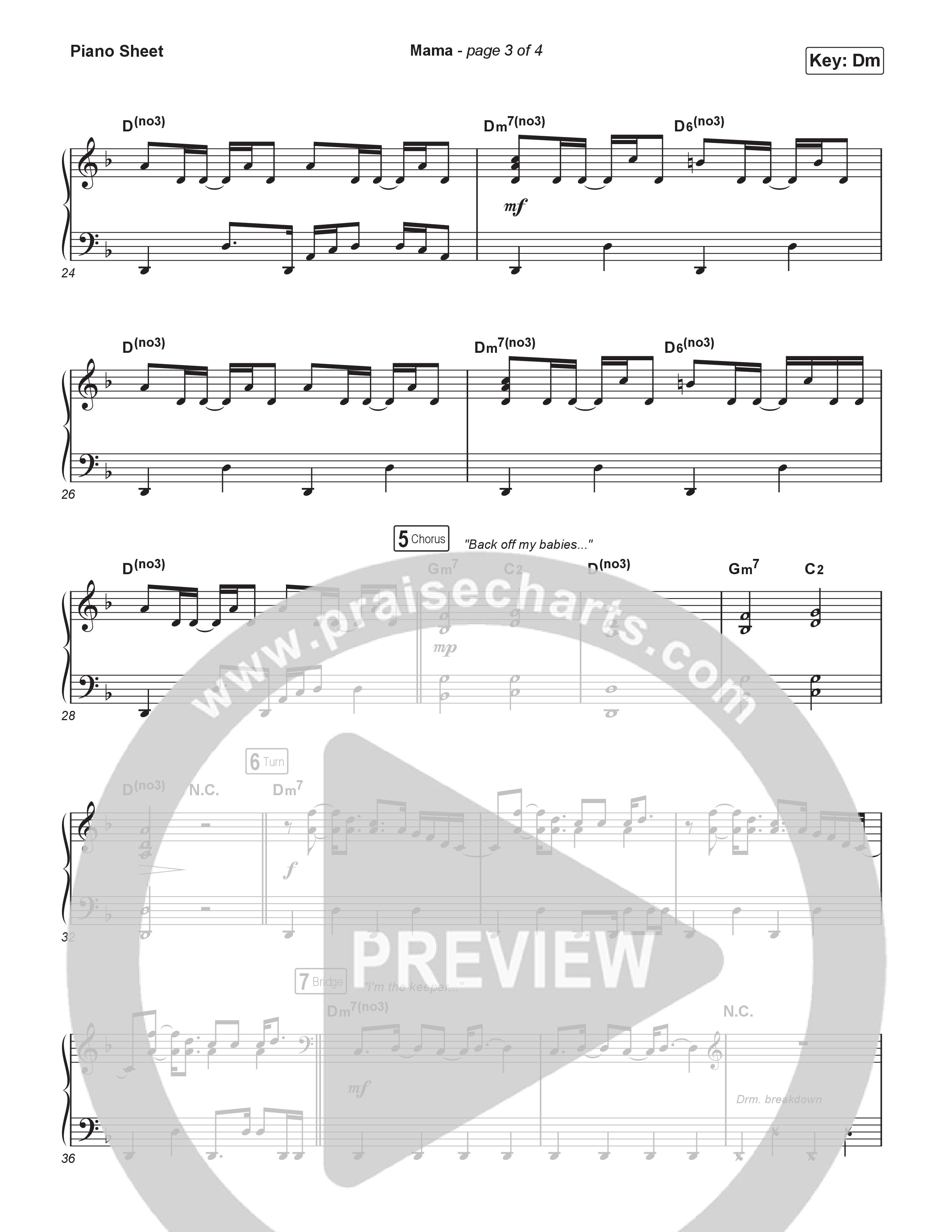 Mama Piano Sheet (Kim Walker-Smith)